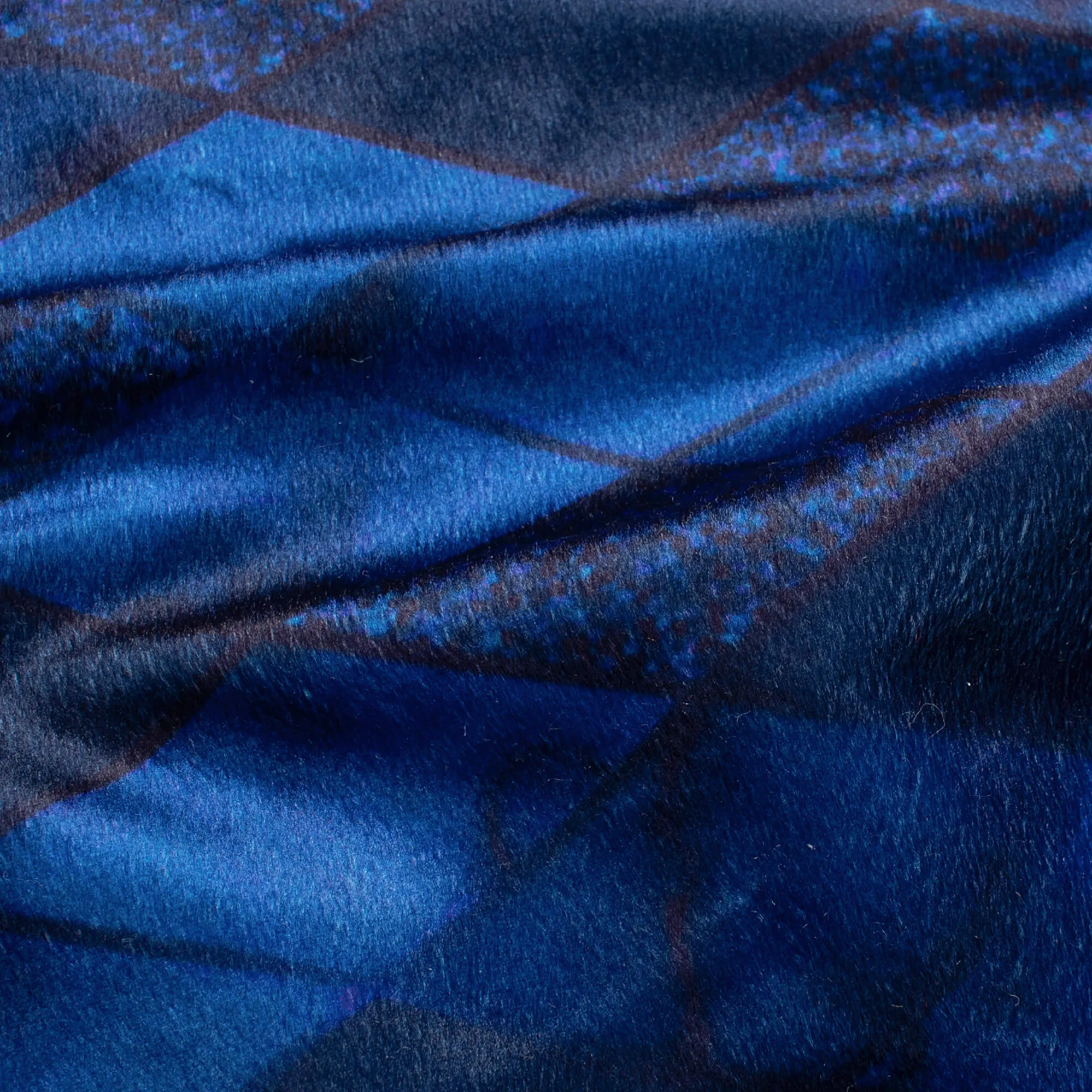 Admiral Blue Checks Pattern Digital Print Velvet Fabric (Width 58 Inches)