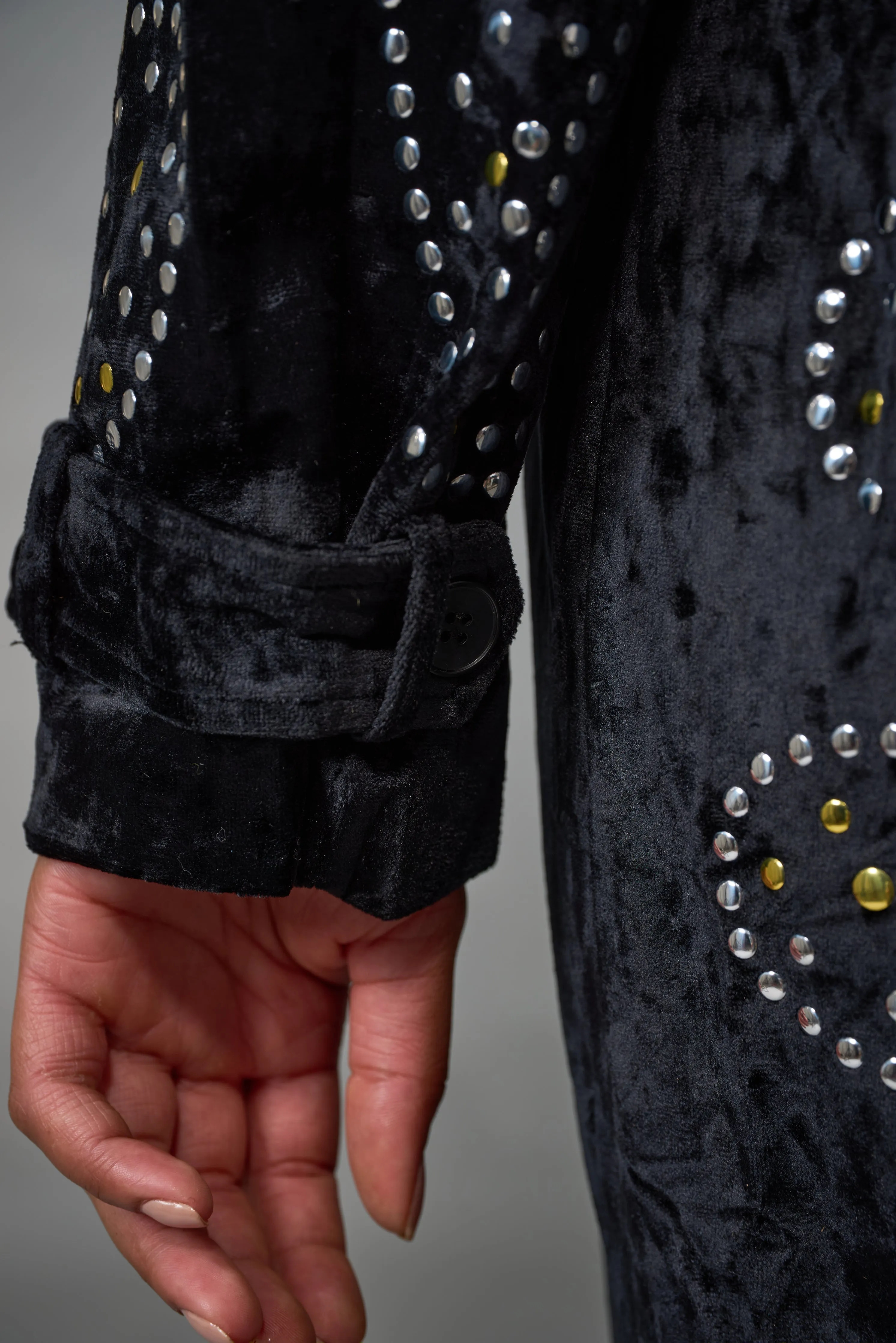 Adore, Velvet, Long Duster with Stud Detail in Black