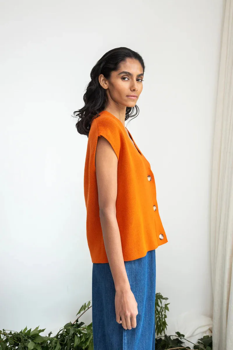 Aila Organic Cotton Knitted Vest in Brick | Beaumont Organic