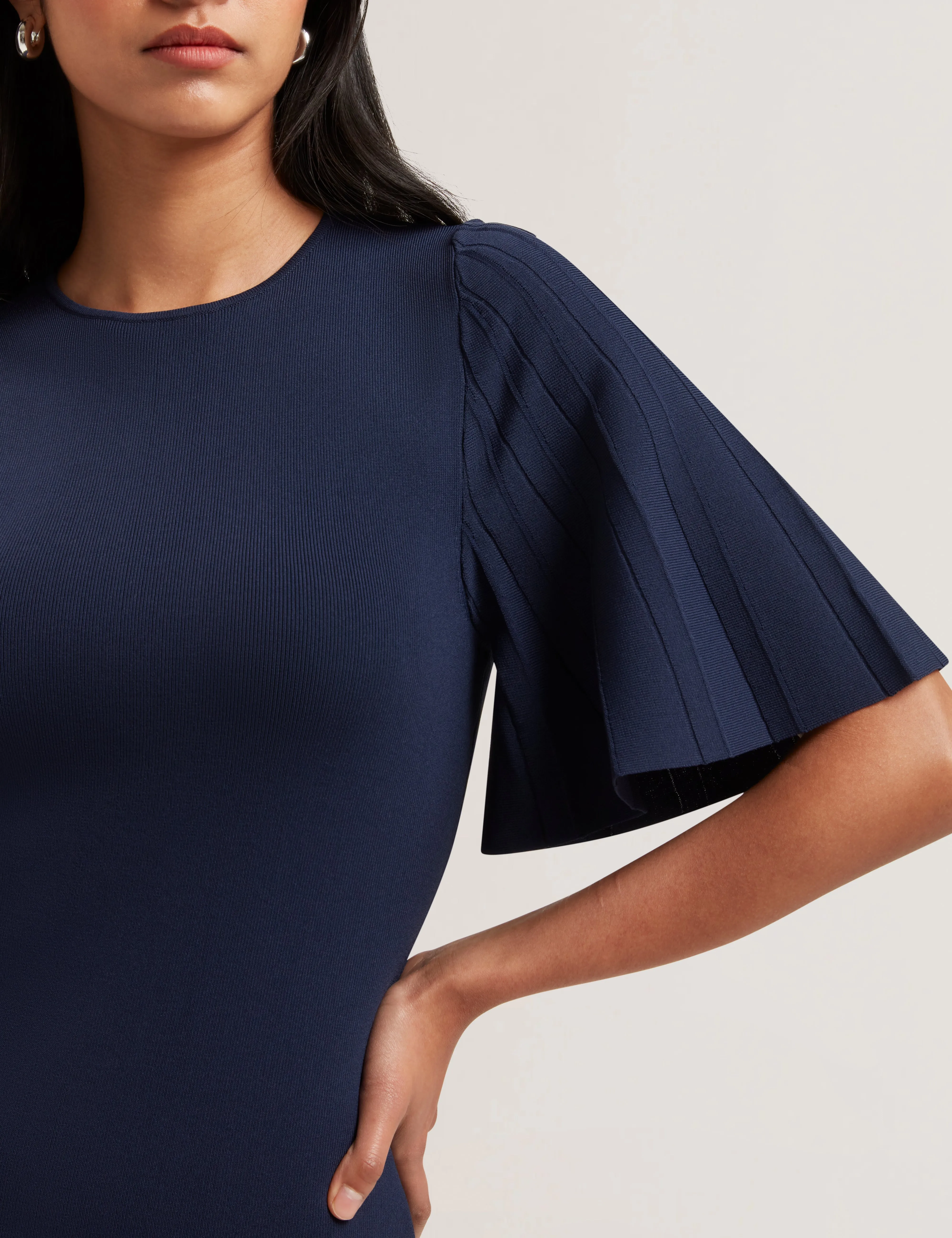 Alenha Knitted Angel Sleeve Mini Dress Navy