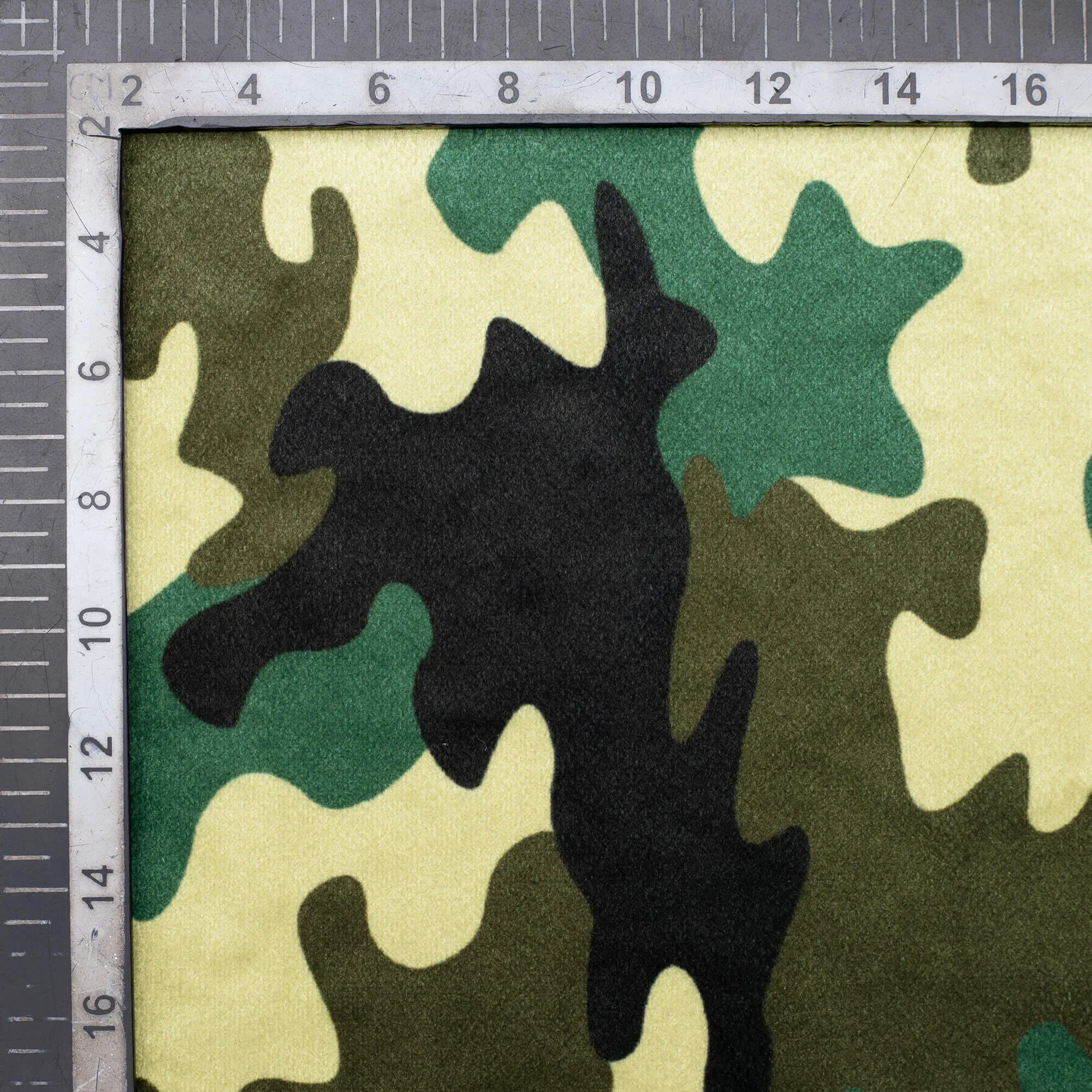 Army Green And Black Camouflage Digital Print Velvet Fabric (Width 58 Inches)