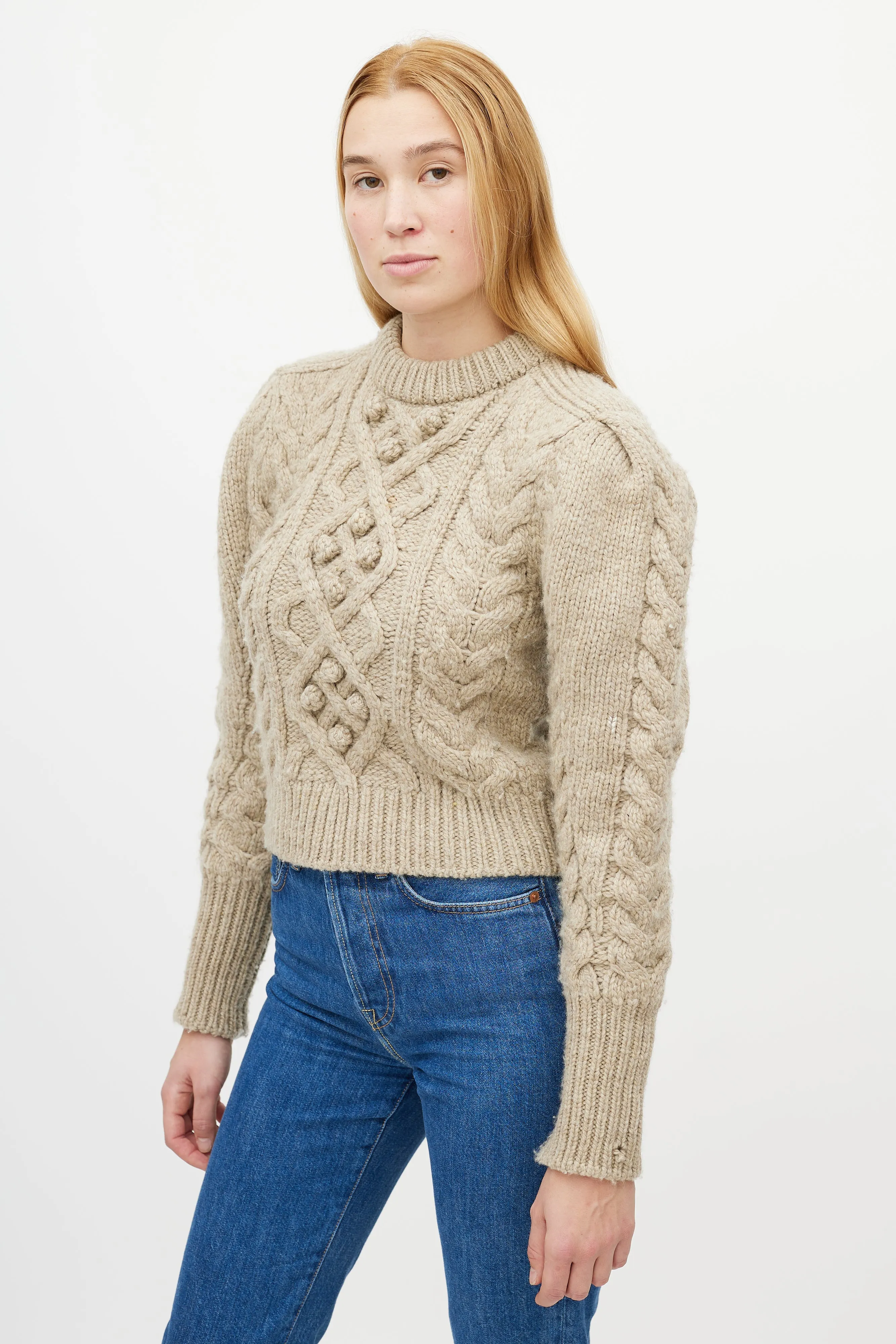 Brown Wool Cableknit Sweater