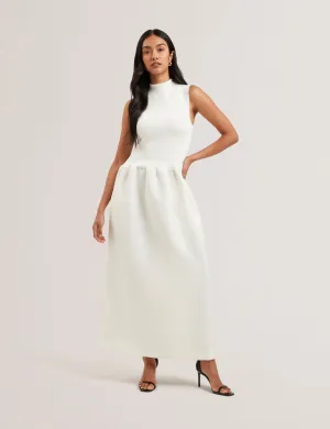 Caattie Sleeveless Midaxi Knitted Bodice Dress Ivory