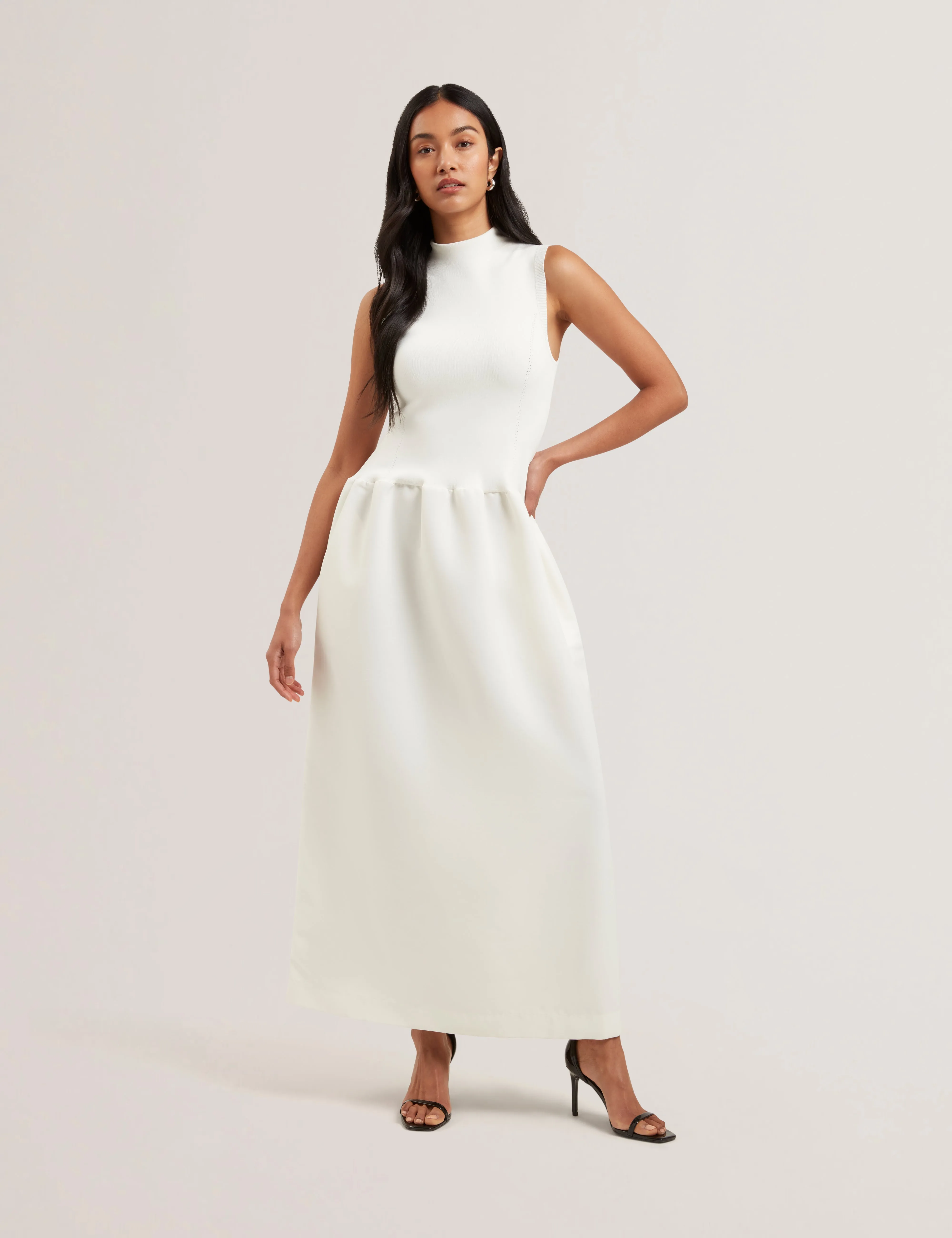 Caattie Sleeveless Midaxi Knitted Bodice Dress Ivory