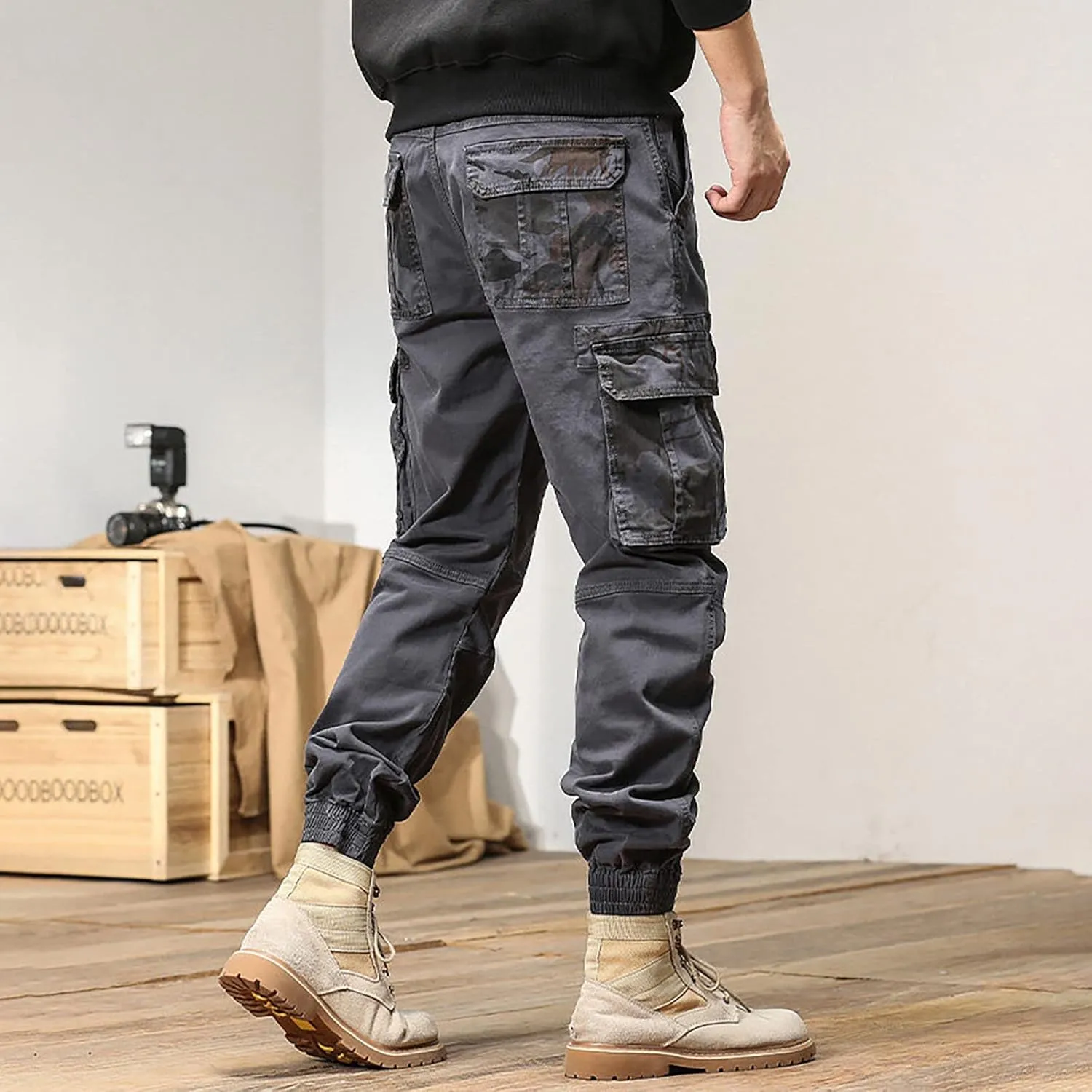Cargo Sweatpants for Men Big and Tall Joggers Cotton Cargo Sweatpants Trousers Long Pants Men's Casual Military Pants