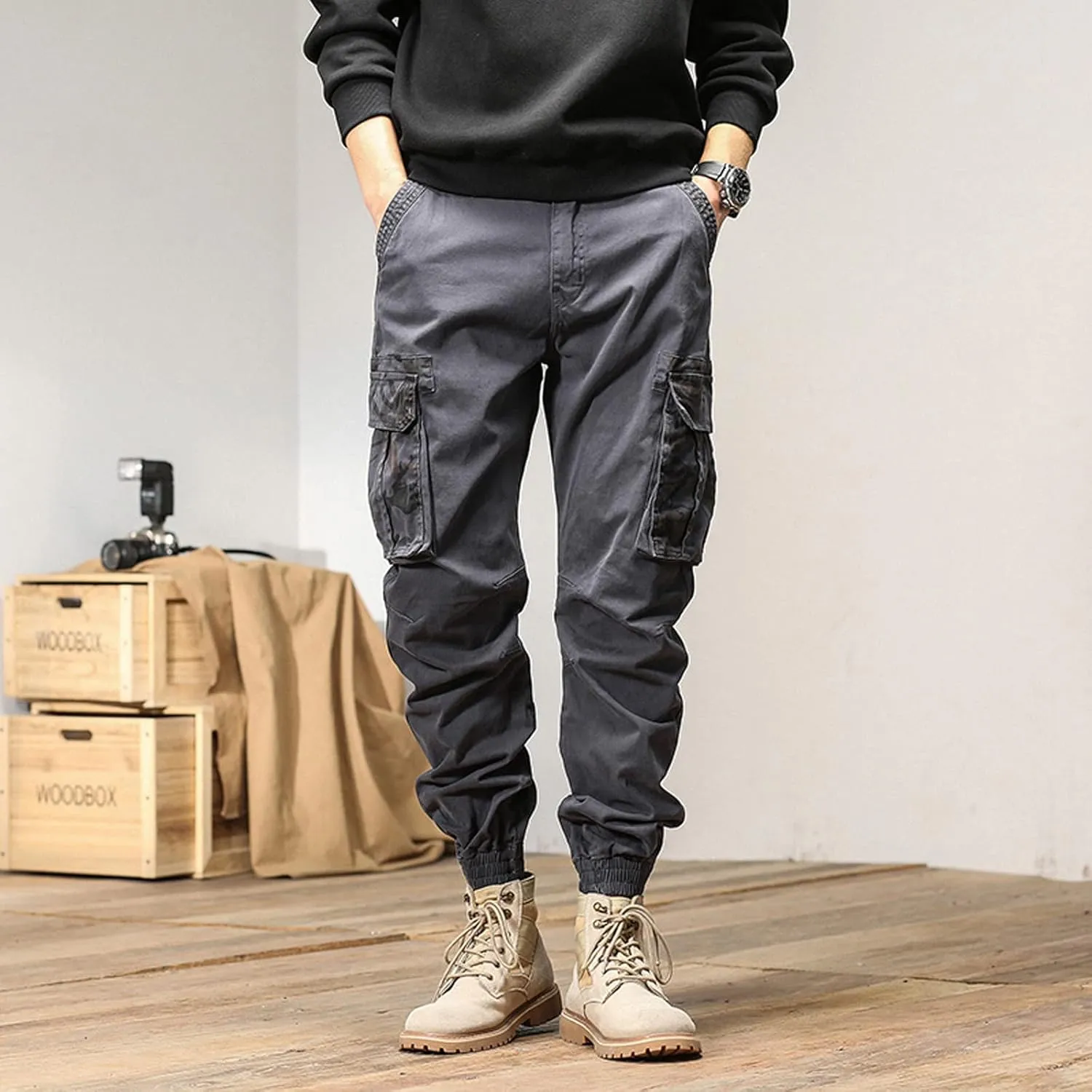 Cargo Sweatpants for Men Big and Tall Joggers Cotton Cargo Sweatpants Trousers Long Pants Men's Casual Military Pants