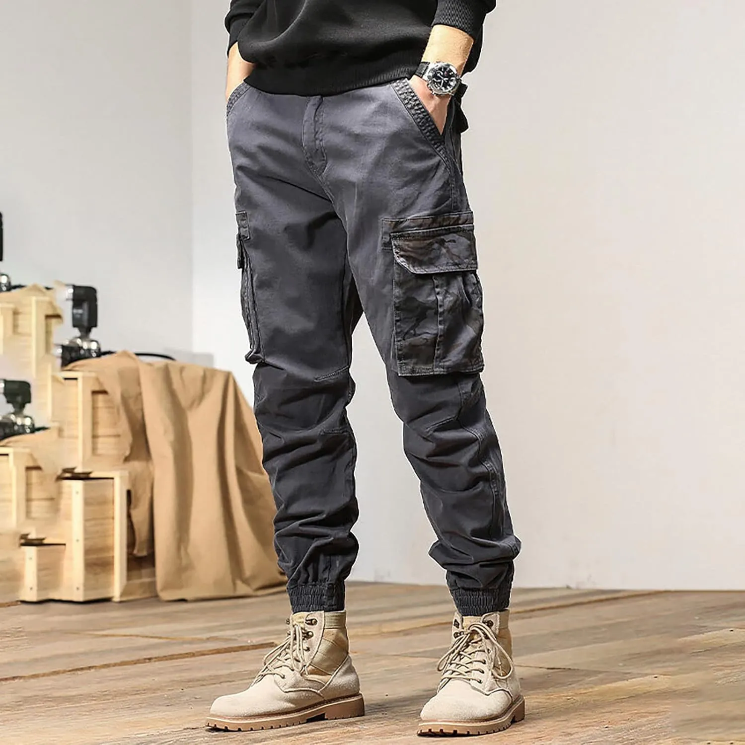 Cargo Sweatpants for Men Big and Tall Joggers Cotton Cargo Sweatpants Trousers Long Pants Men's Casual Military Pants