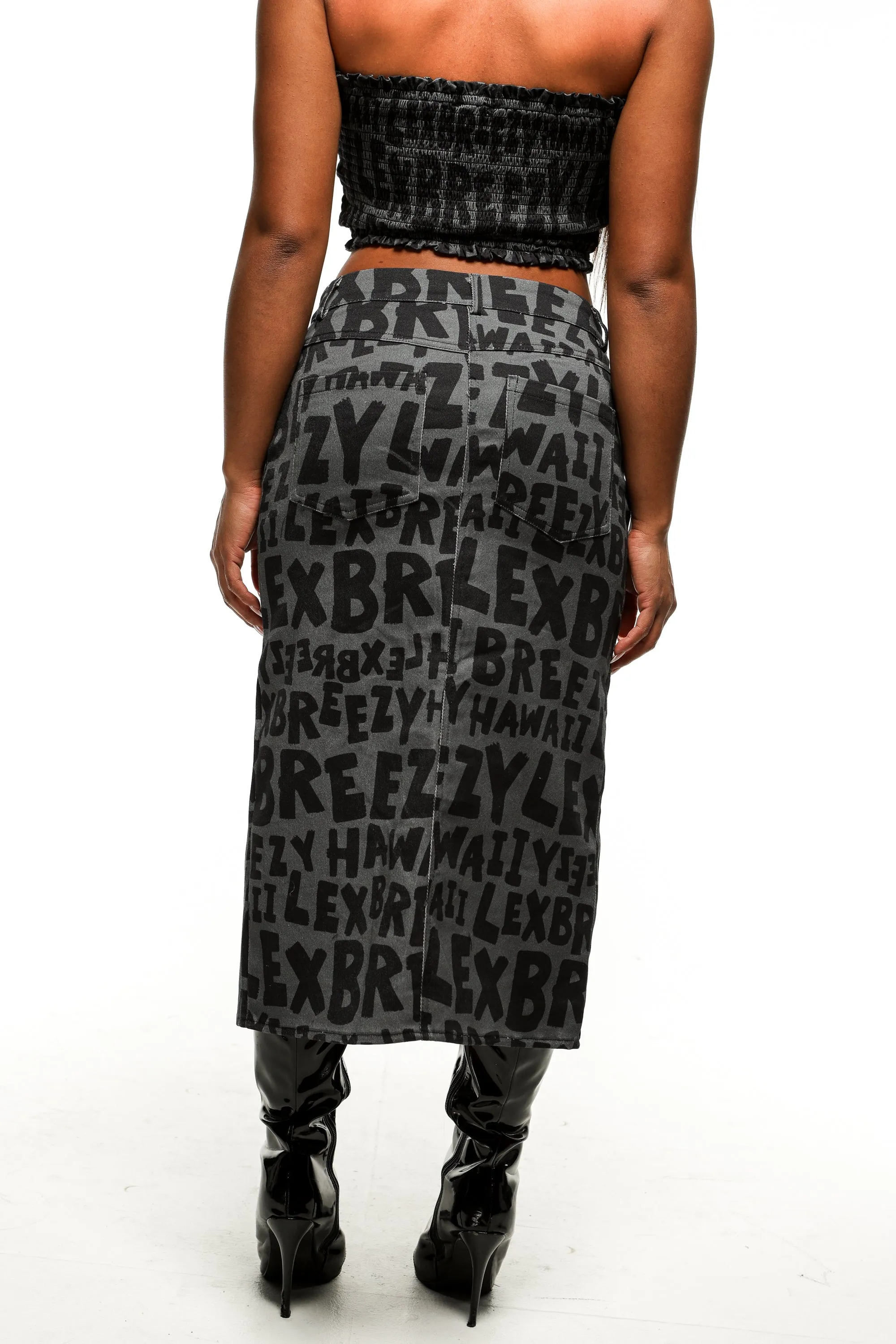 Denim Cargo Skirt | Breezy Graffiti Black