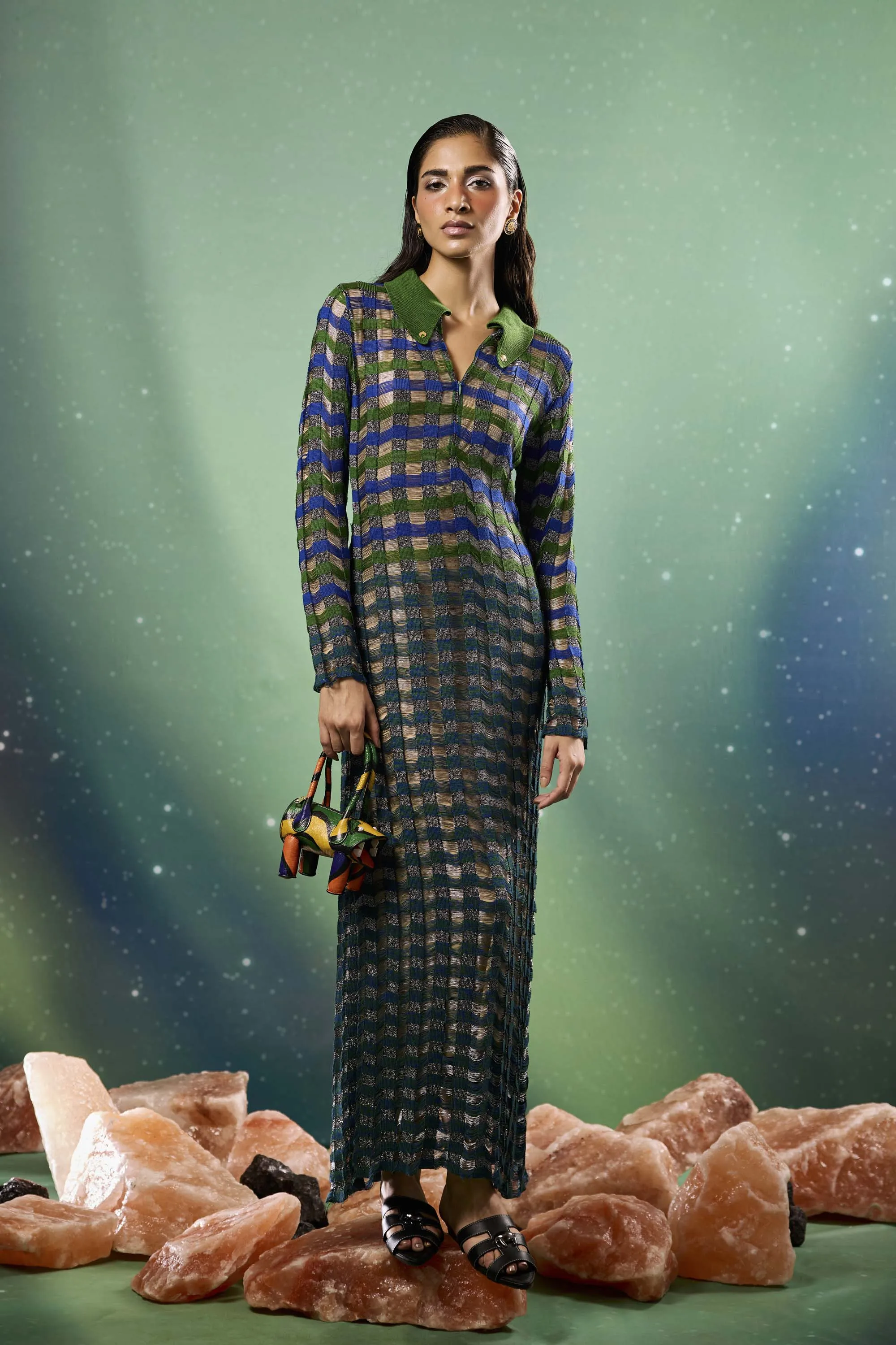 Emerald Checkered Knitted Dress