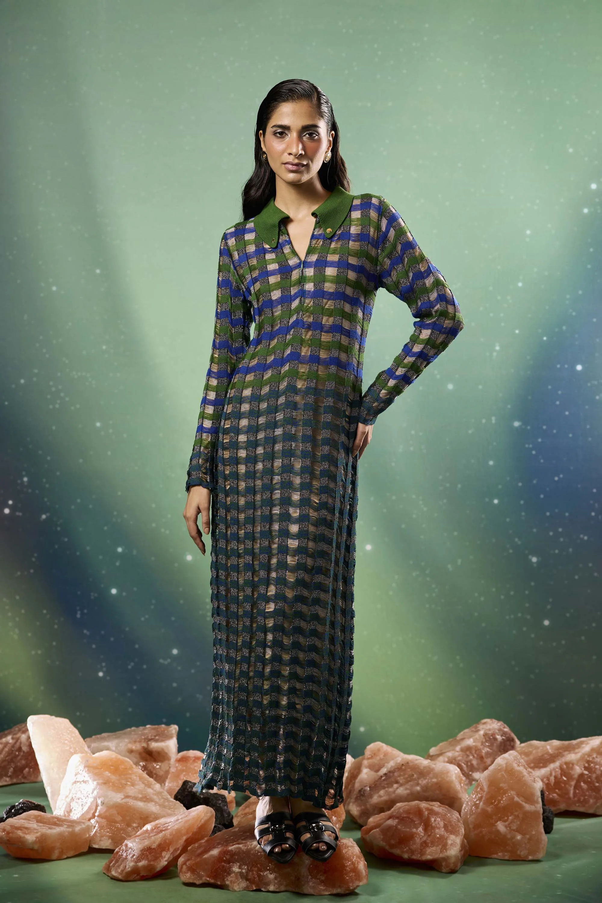 Emerald Checkered Knitted Dress