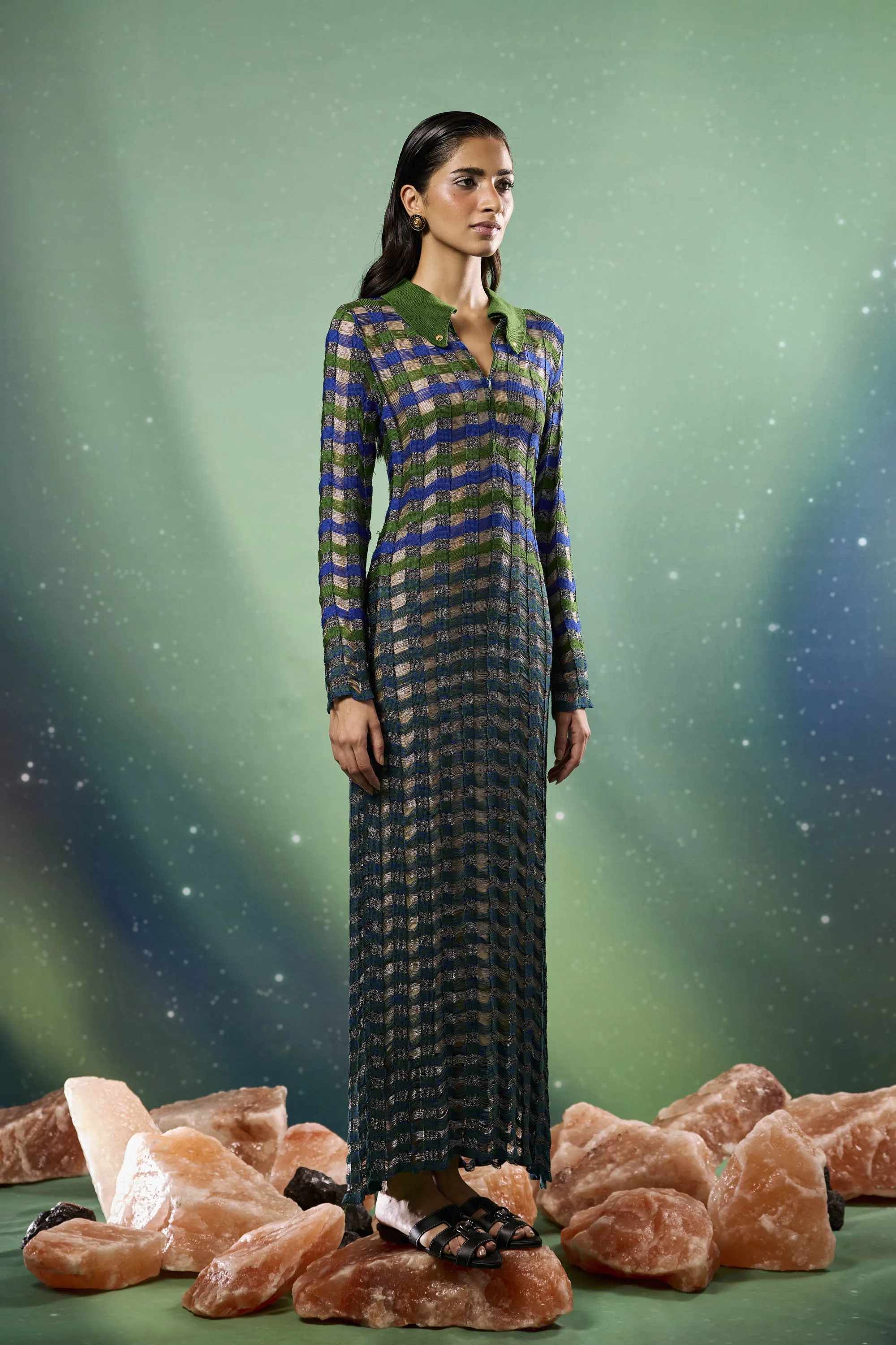 Emerald Checkered Knitted Dress