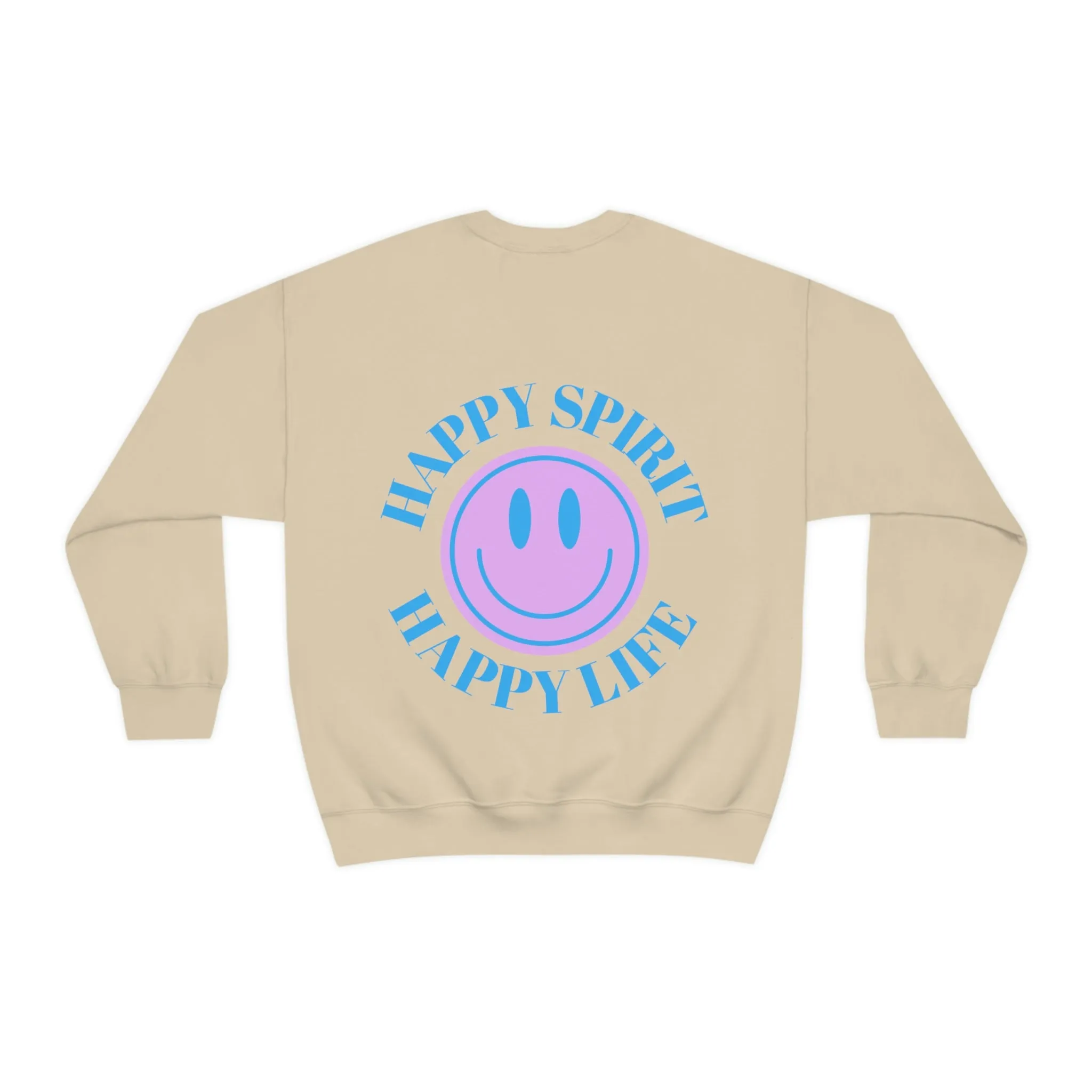 Happy Spirit Happy Life Sweatshirt, Gildan VSCO Girl Crewneck, Oversized Tumblr, Back Print Smile Happy Mind Trendy, Beach Lake Cover Up