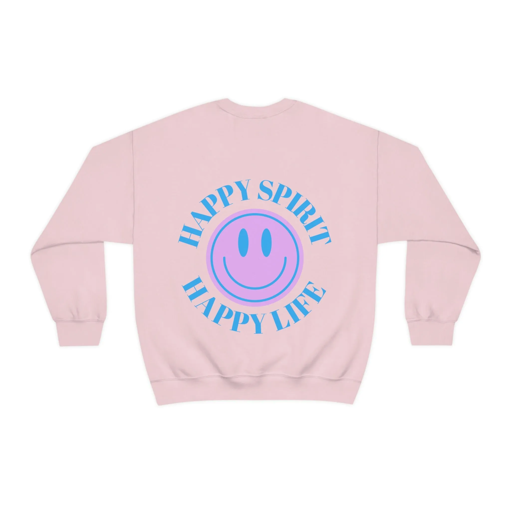 Happy Spirit Happy Life Sweatshirt, Gildan VSCO Girl Crewneck, Oversized Tumblr, Back Print Smile Happy Mind Trendy, Beach Lake Cover Up