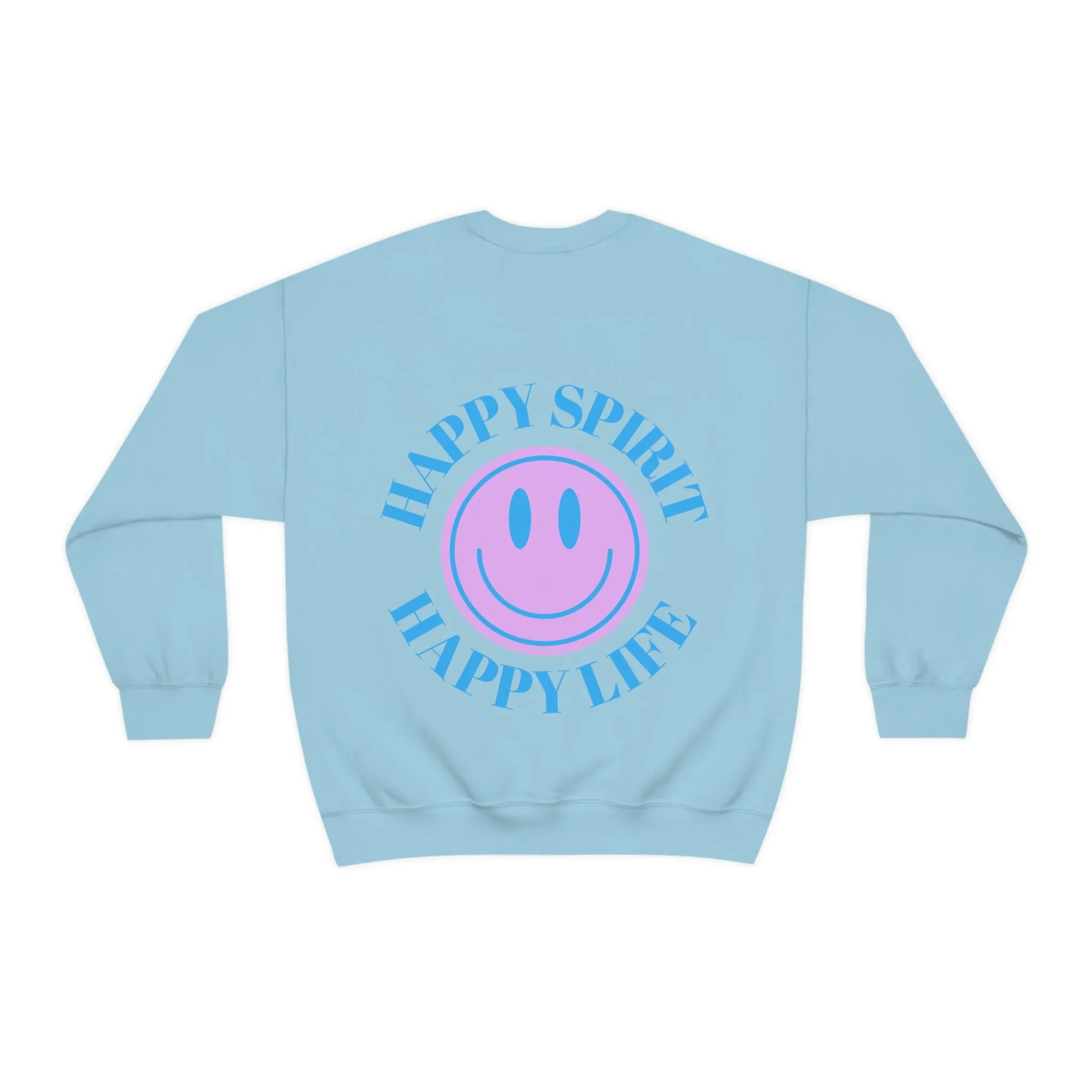 Happy Spirit Happy Life Sweatshirt, Gildan VSCO Girl Crewneck, Oversized Tumblr, Back Print Smile Happy Mind Trendy, Beach Lake Cover Up