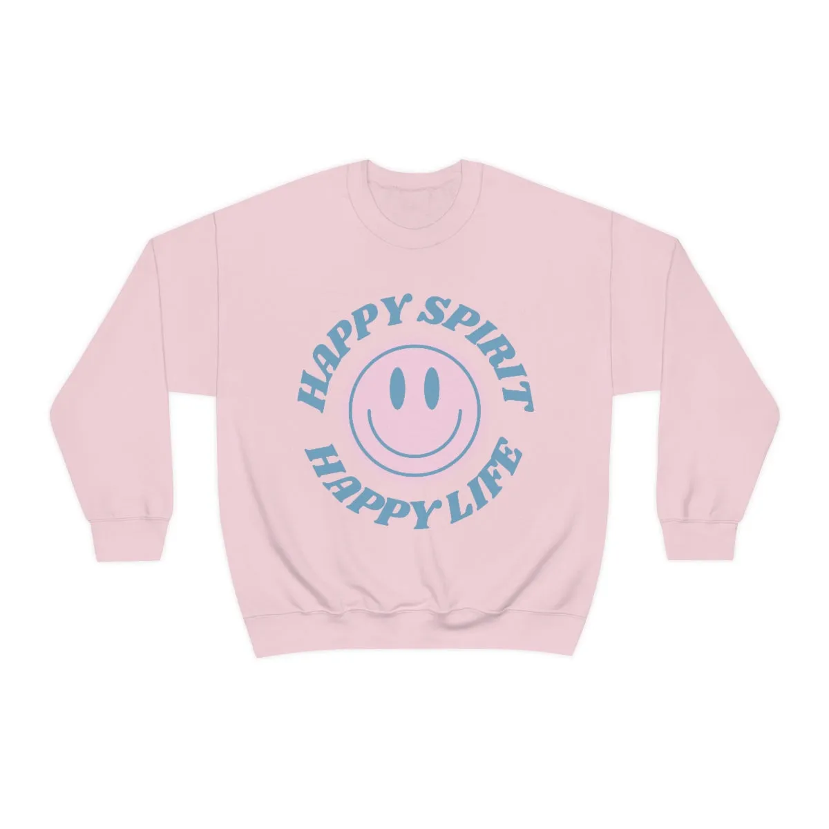 Happy Spirit Happy Life Sweatshirt, VSCO Girl Crewneck, Oversized Retro Font Graphic Tumblr, Front Print Smile Face Trendy Cover Up Top