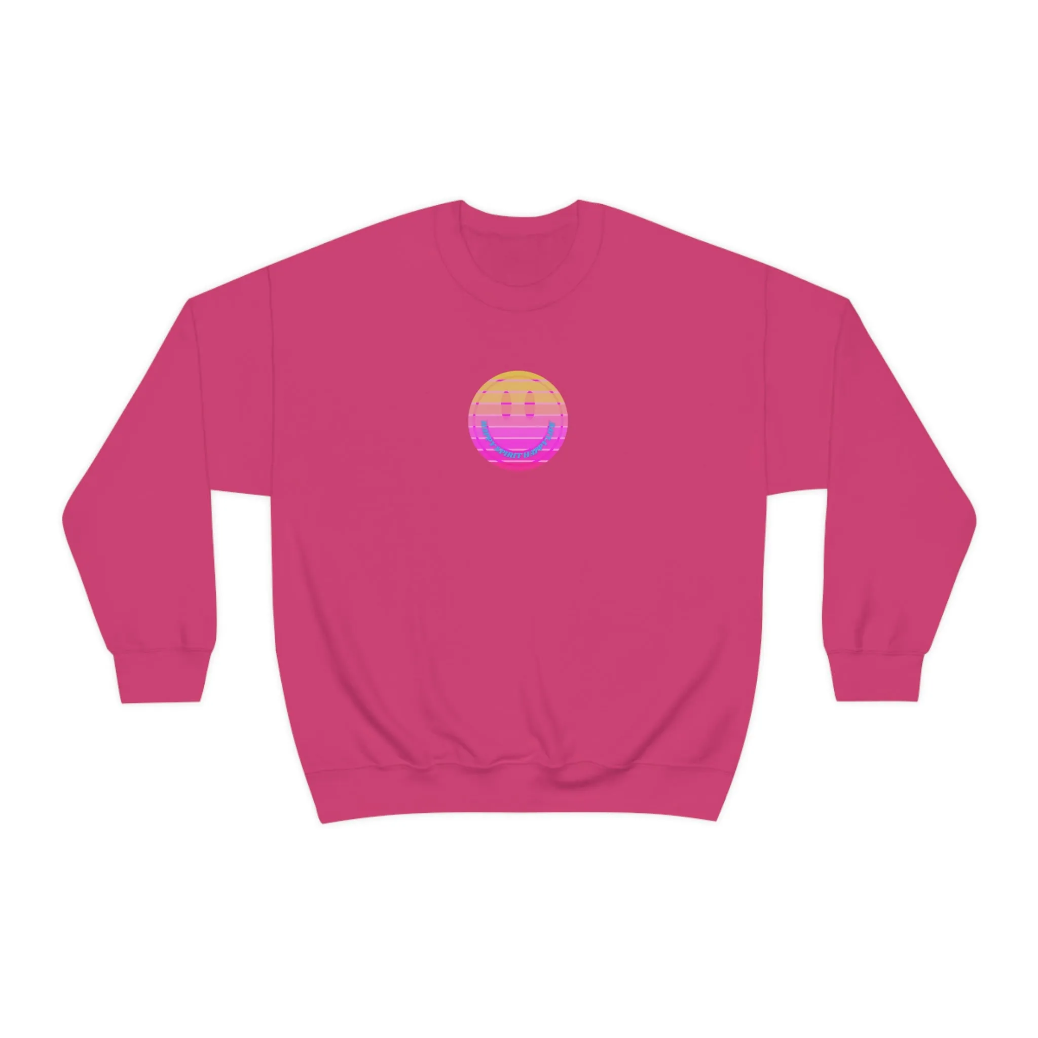 Happy Spirit Happy Life Sweatshirt, VSCO Girl Crewneck, Oversized Retro Font Graphic Tumblr, Front Print Smile Face Trendy Cover Up