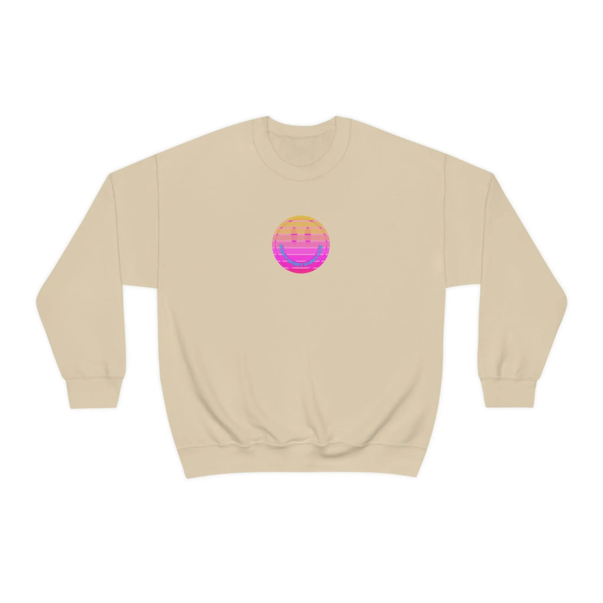Happy Spirit Happy Life Sweatshirt, VSCO Girl Crewneck, Oversized Retro Font Graphic Tumblr, Front Print Smile Face Trendy Cover Up