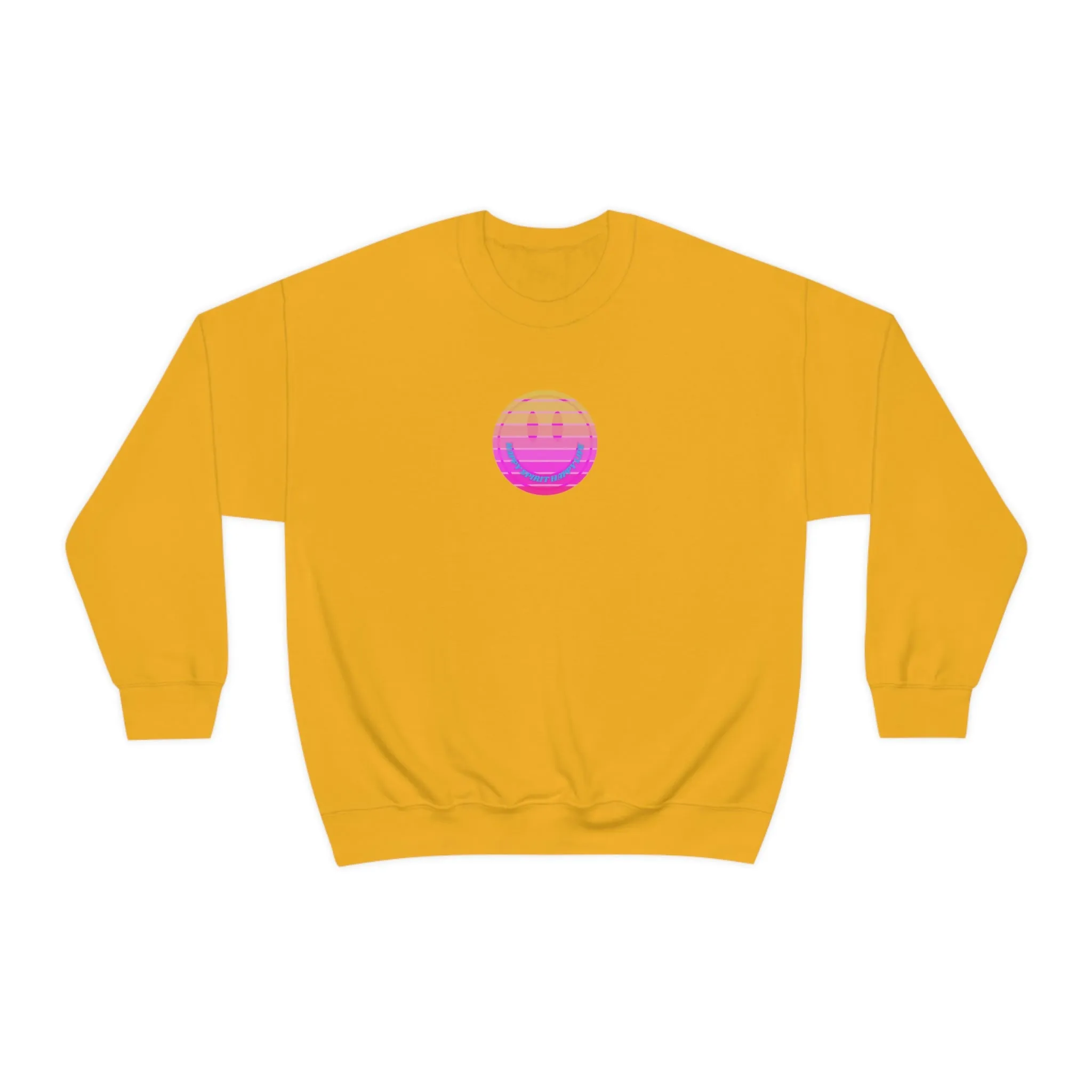 Happy Spirit Happy Life Sweatshirt, VSCO Girl Crewneck, Oversized Retro Font Graphic Tumblr, Front Print Smile Face Trendy Cover Up