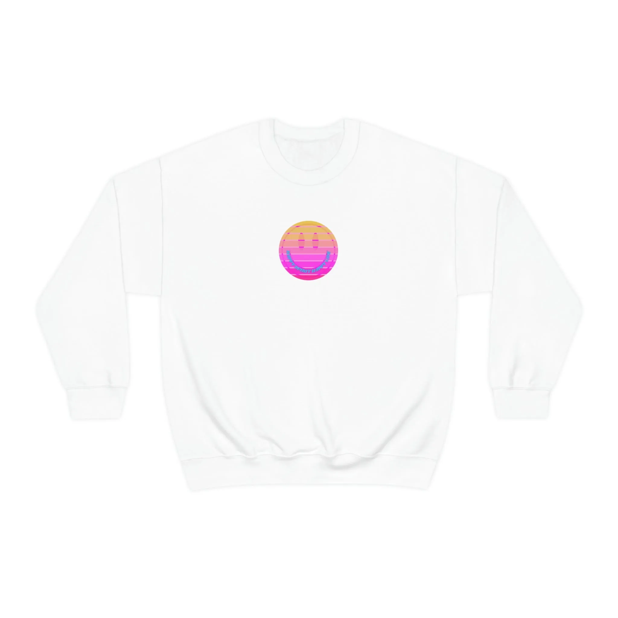 Happy Spirit Happy Life Sweatshirt, VSCO Girl Crewneck, Oversized Retro Font Graphic Tumblr, Front Print Smile Face Trendy Cover Up