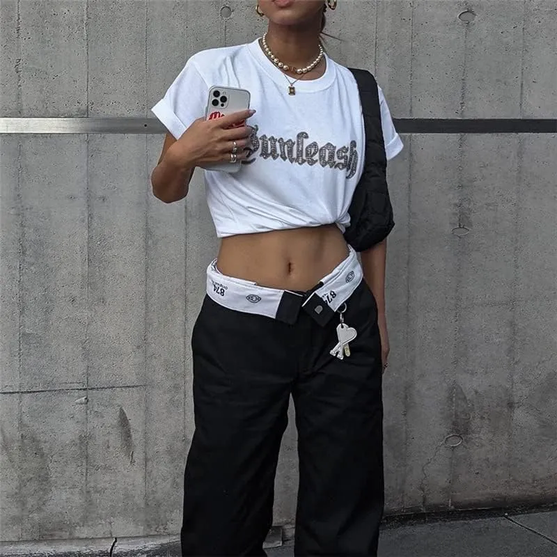 Mandonce Women's Sweatpants Cotton Relaxed Straight-Fit Casual Trousers Fashion High Waist Flap Work Pant