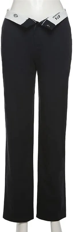 Mandonce Women's Sweatpants Cotton Relaxed Straight-Fit Casual Trousers Fashion High Waist Flap Work Pant