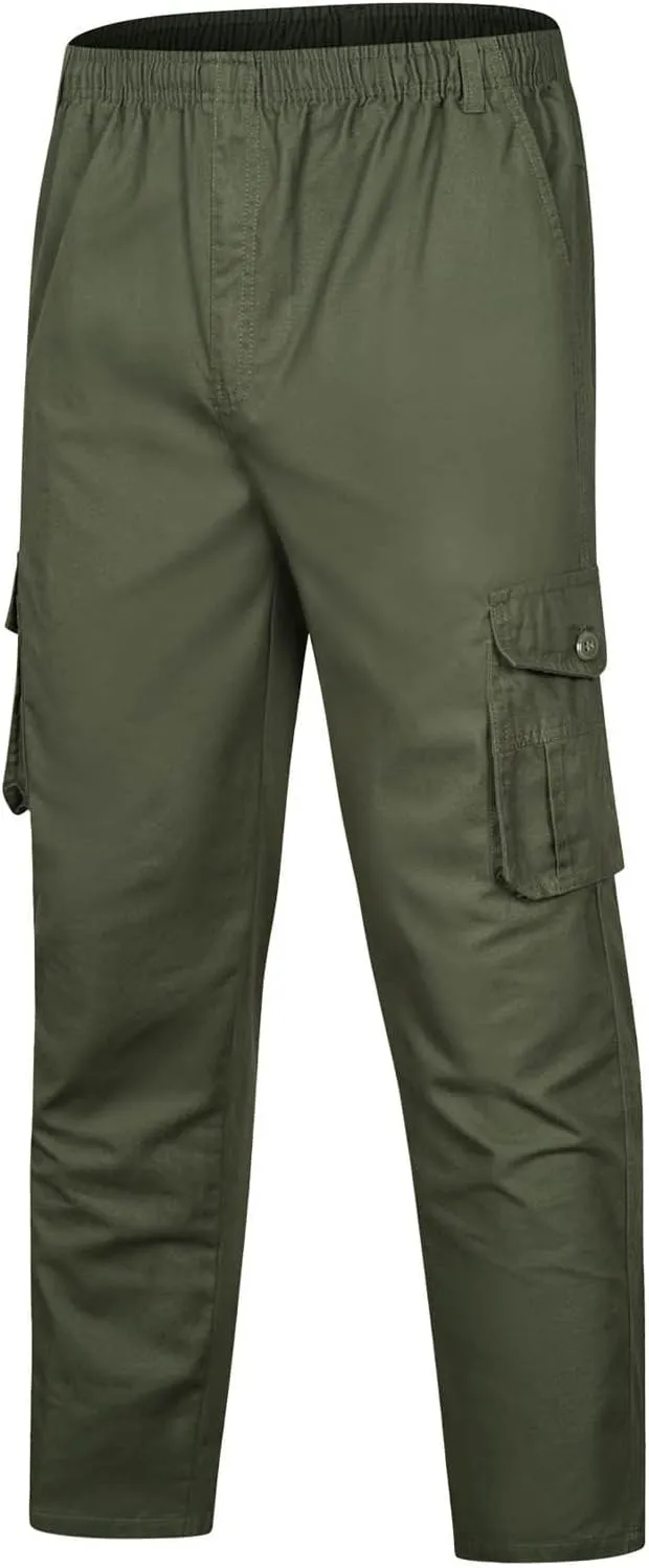 Men's Relaxed Fit Stretch Cargo Pant Tactical Hiking Elastic Waist Pants with Pocket Lightweight Casual Trousers