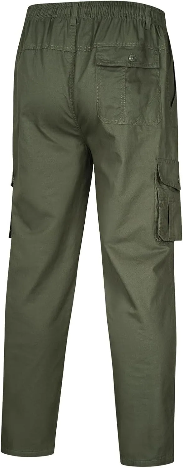 Men's Relaxed Fit Stretch Cargo Pant Tactical Hiking Elastic Waist Pants with Pocket Lightweight Casual Trousers