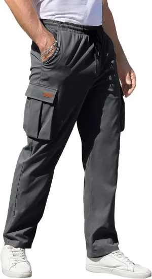 Men's Straight Leg Stylish Cargo Pants Relaxed Fit Work Military Pants Multipocket Hiking Outdoor Trousers
