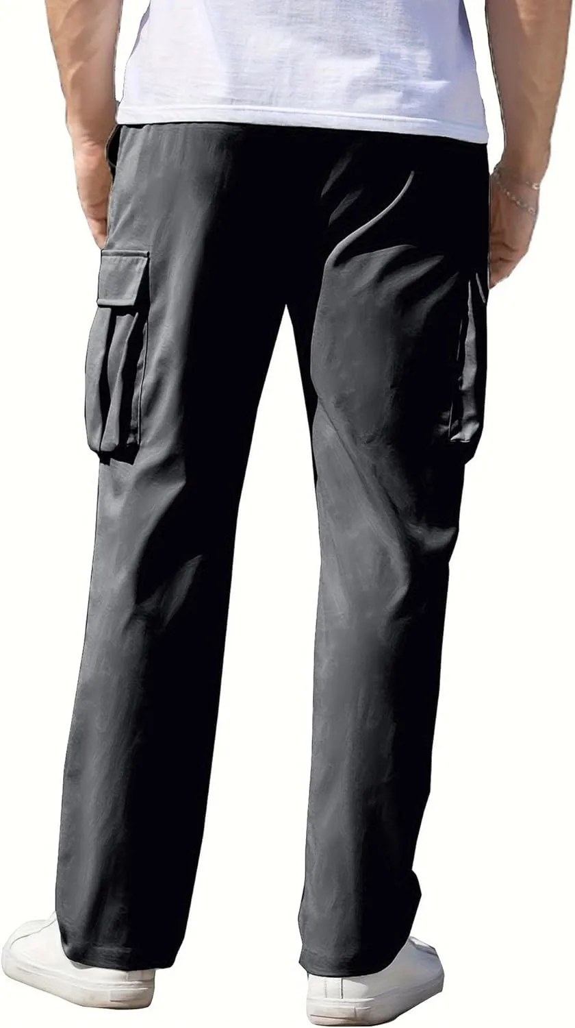 Men's Straight Leg Stylish Cargo Pants Relaxed Fit Work Military Pants Multipocket Hiking Outdoor Trousers