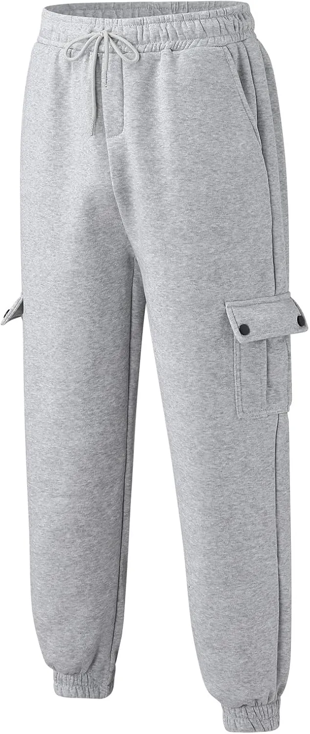 Mens Workout Cargo Sweatpants Men's Cargo Pants Relaxed Fit Work Pants Stretch Elastic Waist Multiple Pockets Fitness