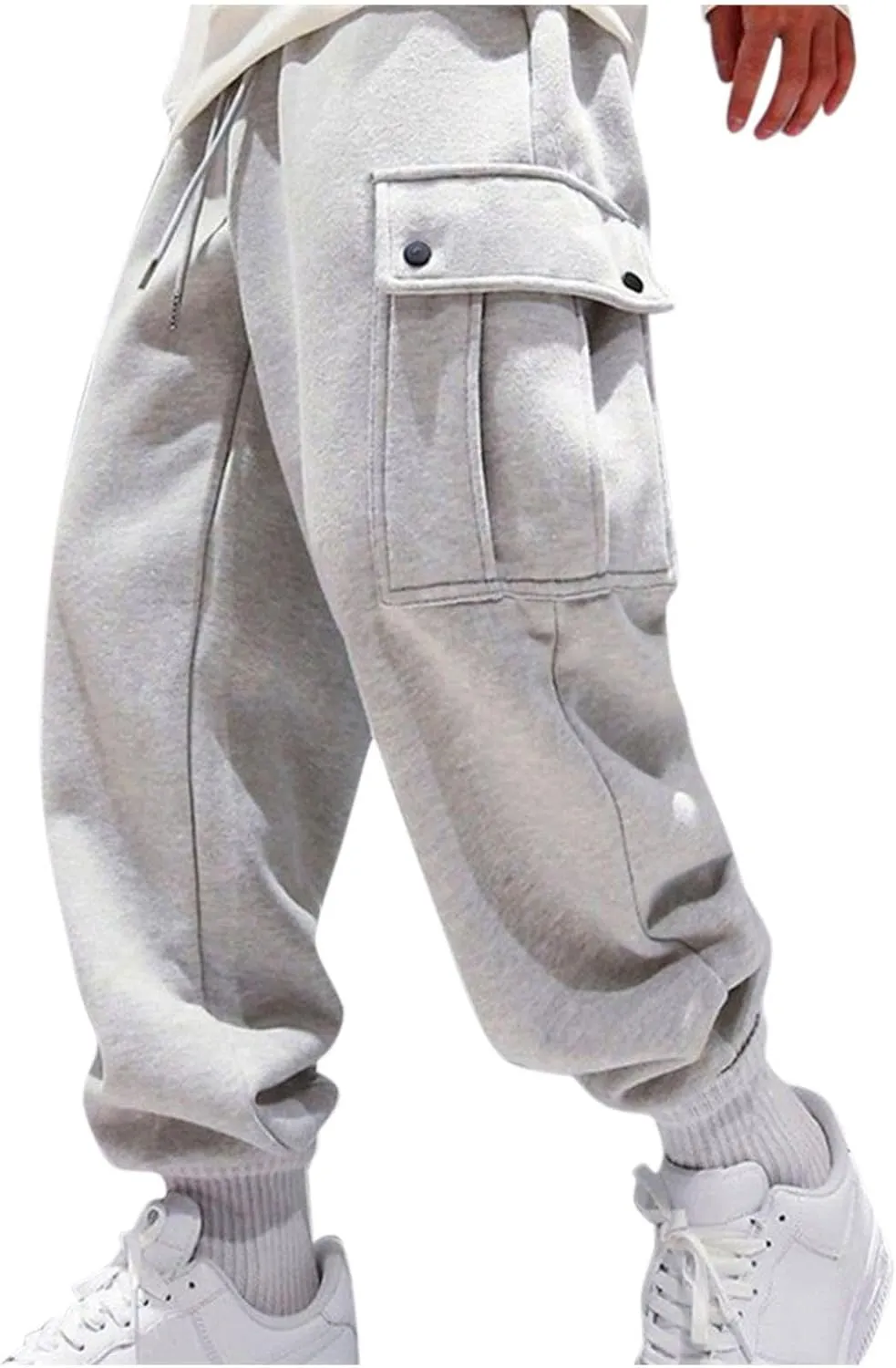 Mens Workout Cargo Sweatpants Men's Cargo Pants Relaxed Fit Work Pants Stretch Elastic Waist Multiple Pockets Fitness