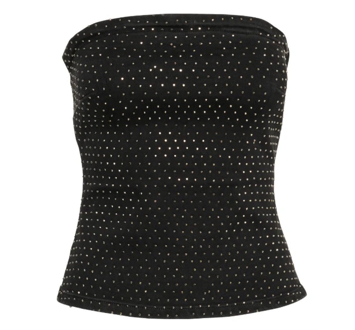 My Essential Wardrobe Ayo Rhinestone Denim Top Black