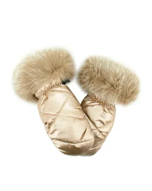 Nylon Mittens with Blush Fox Trim [Champagne-MTJS01]