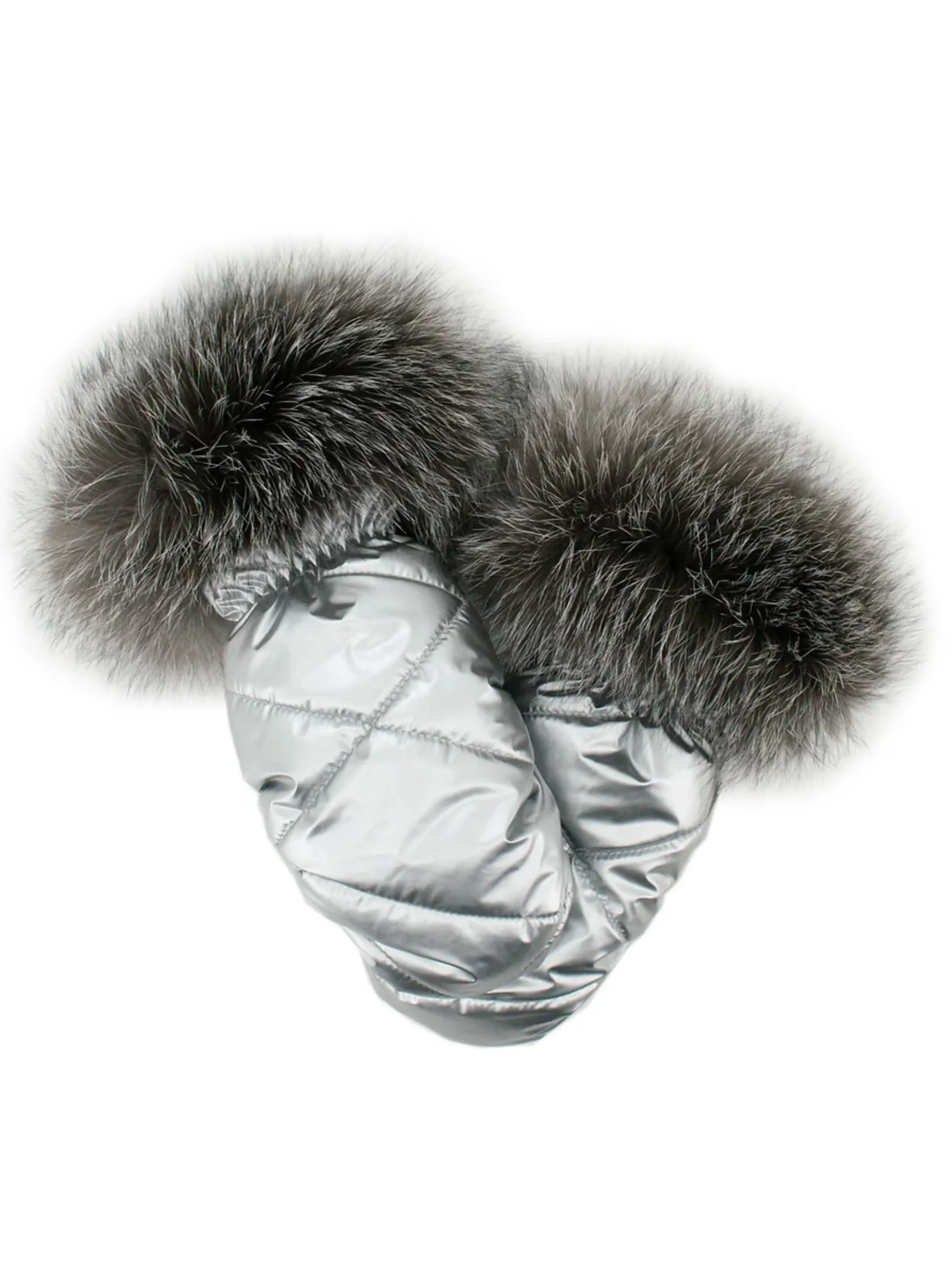 Nylon Mittens with Indigo Fox Trim [Silver-MTJS01]