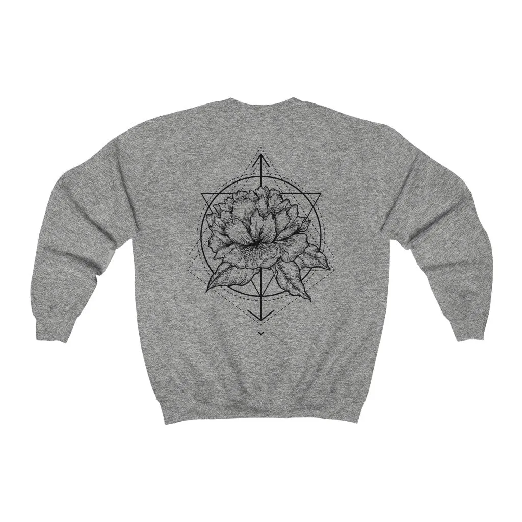 Peony Flower Geometric Tattoo Design "Floral Dynamics" Crewneck Sweatshirt