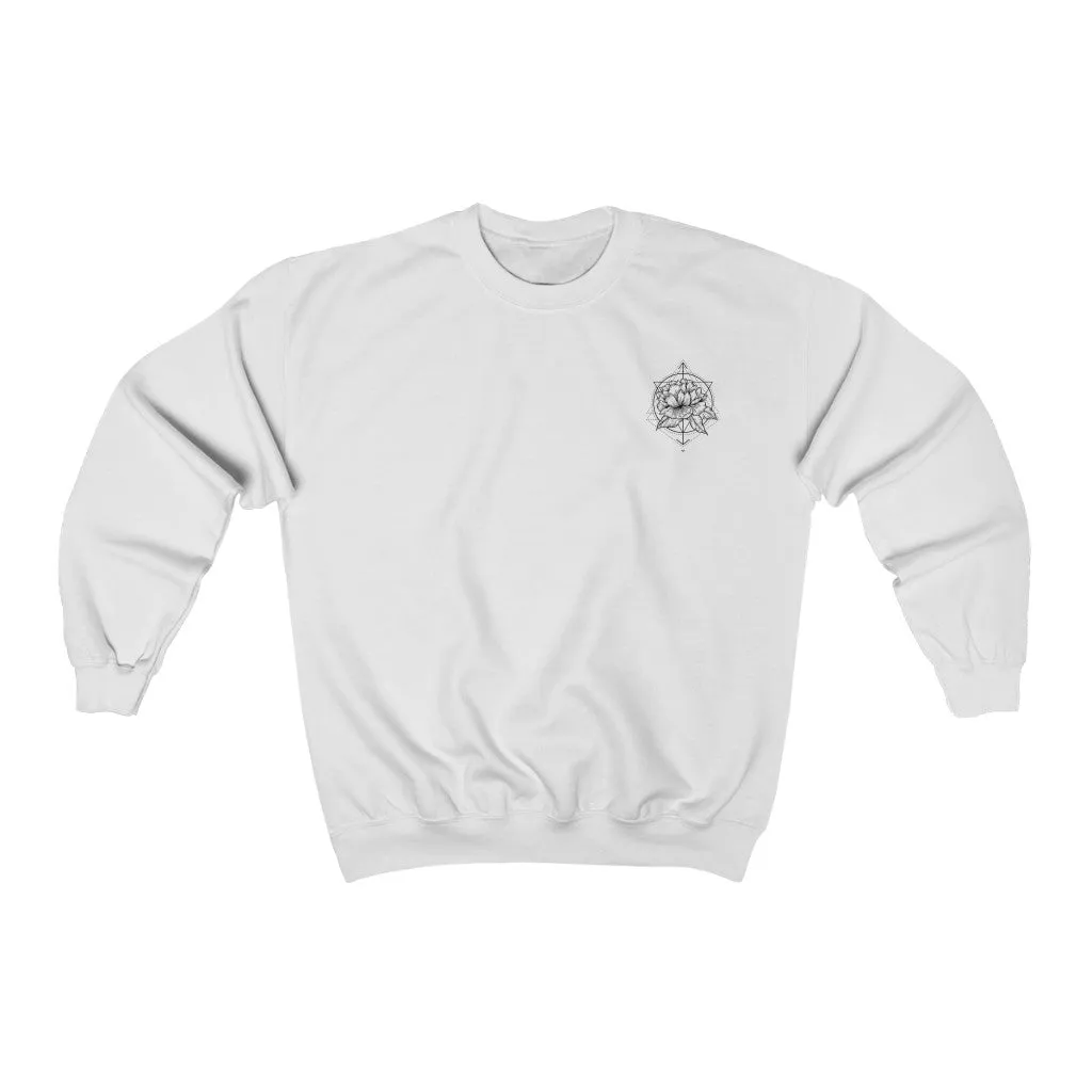 Peony Flower Geometric Tattoo Design "Floral Dynamics" Crewneck Sweatshirt