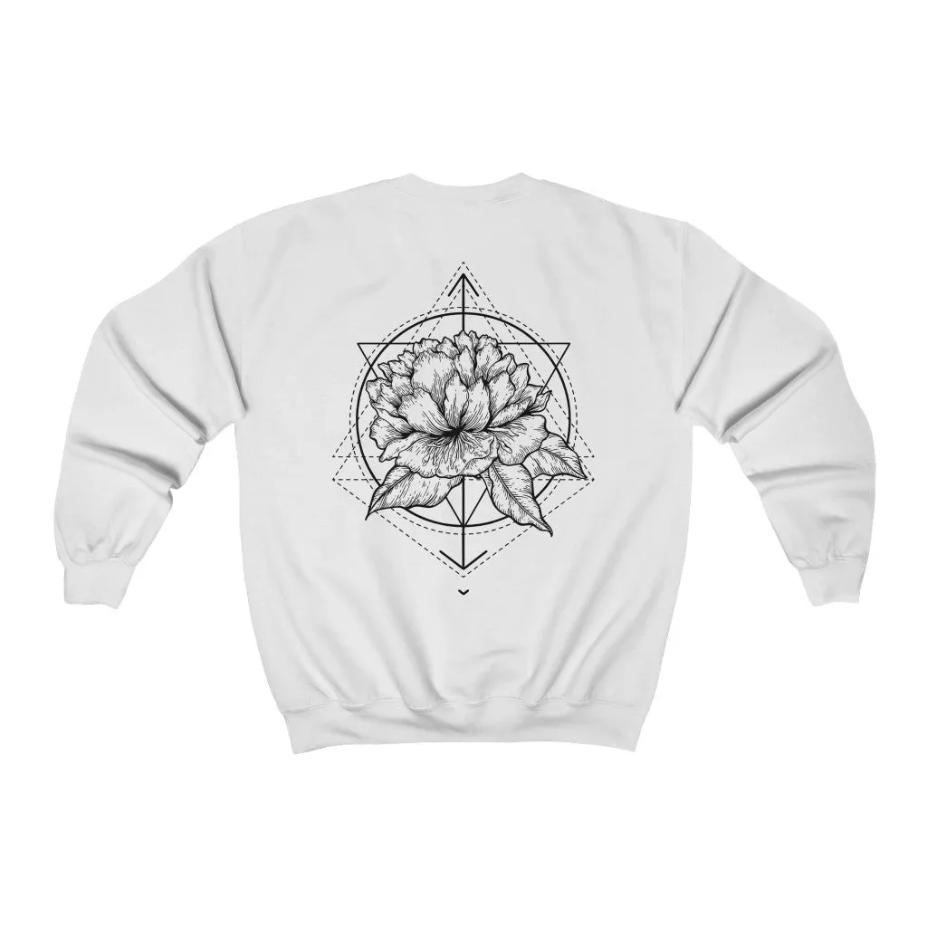 Peony Flower Geometric Tattoo Design "Floral Dynamics" Crewneck Sweatshirt