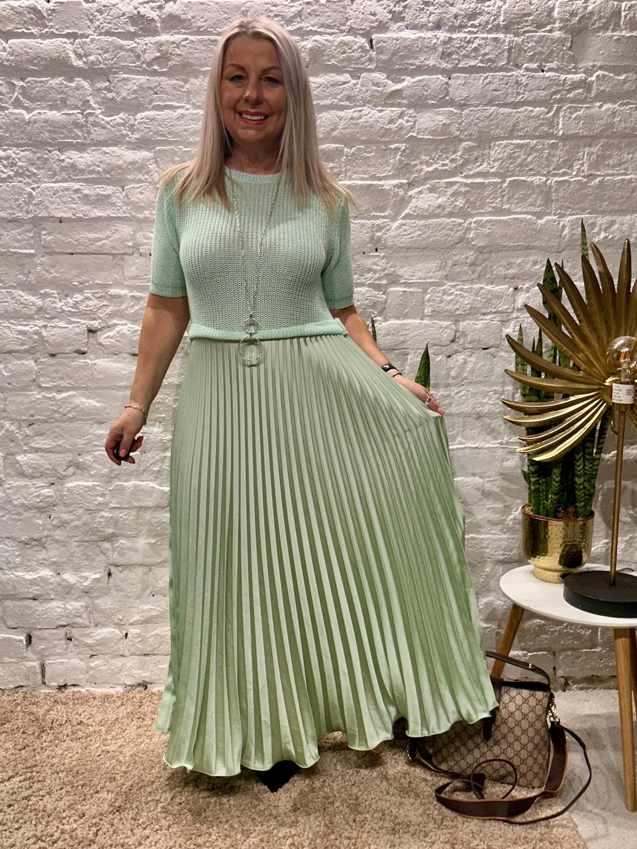 The Athena Short Sleeve Long Pleated Maxi Dress