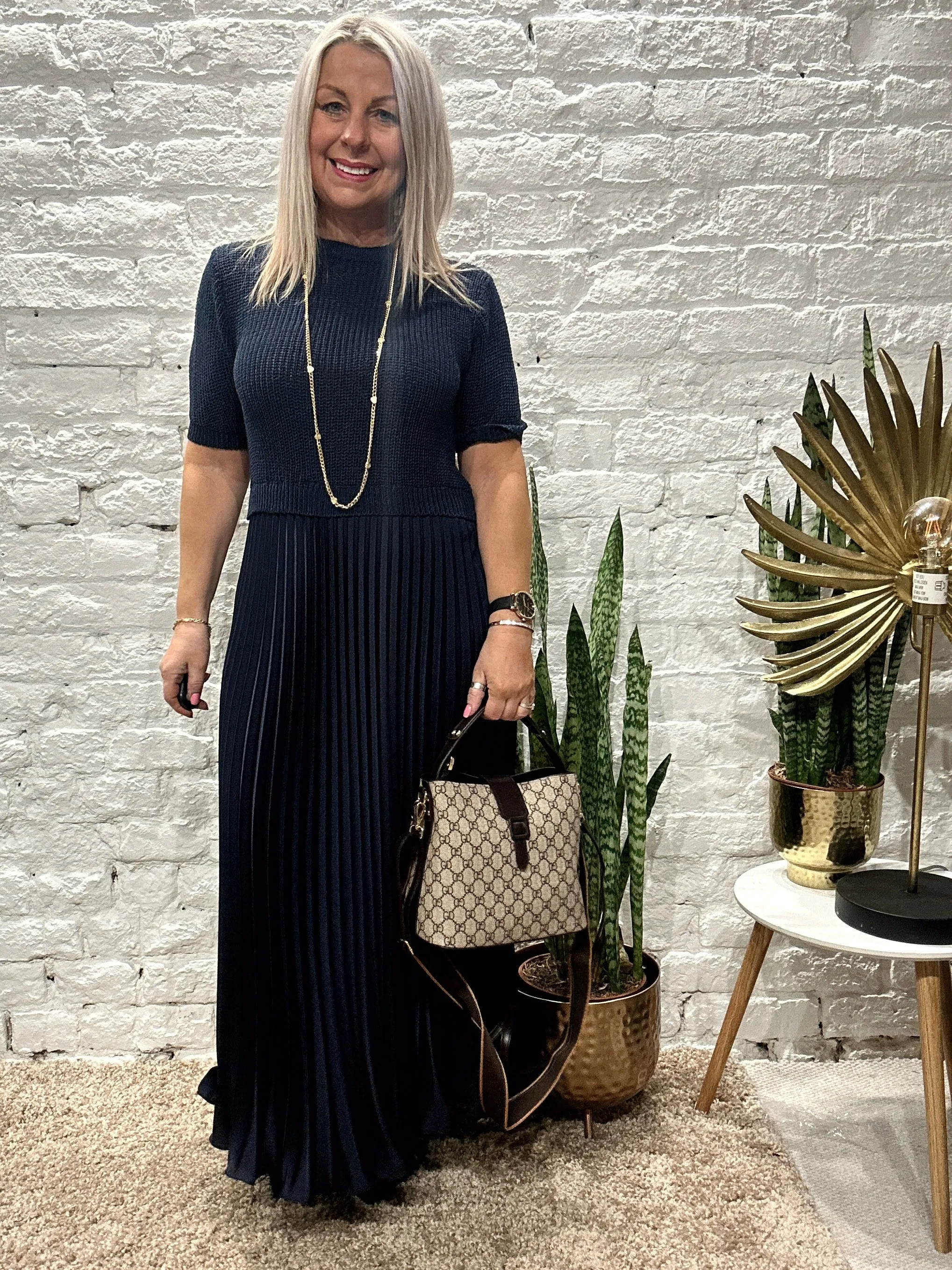 The Athena Short Sleeve Long Pleated Maxi Dress
