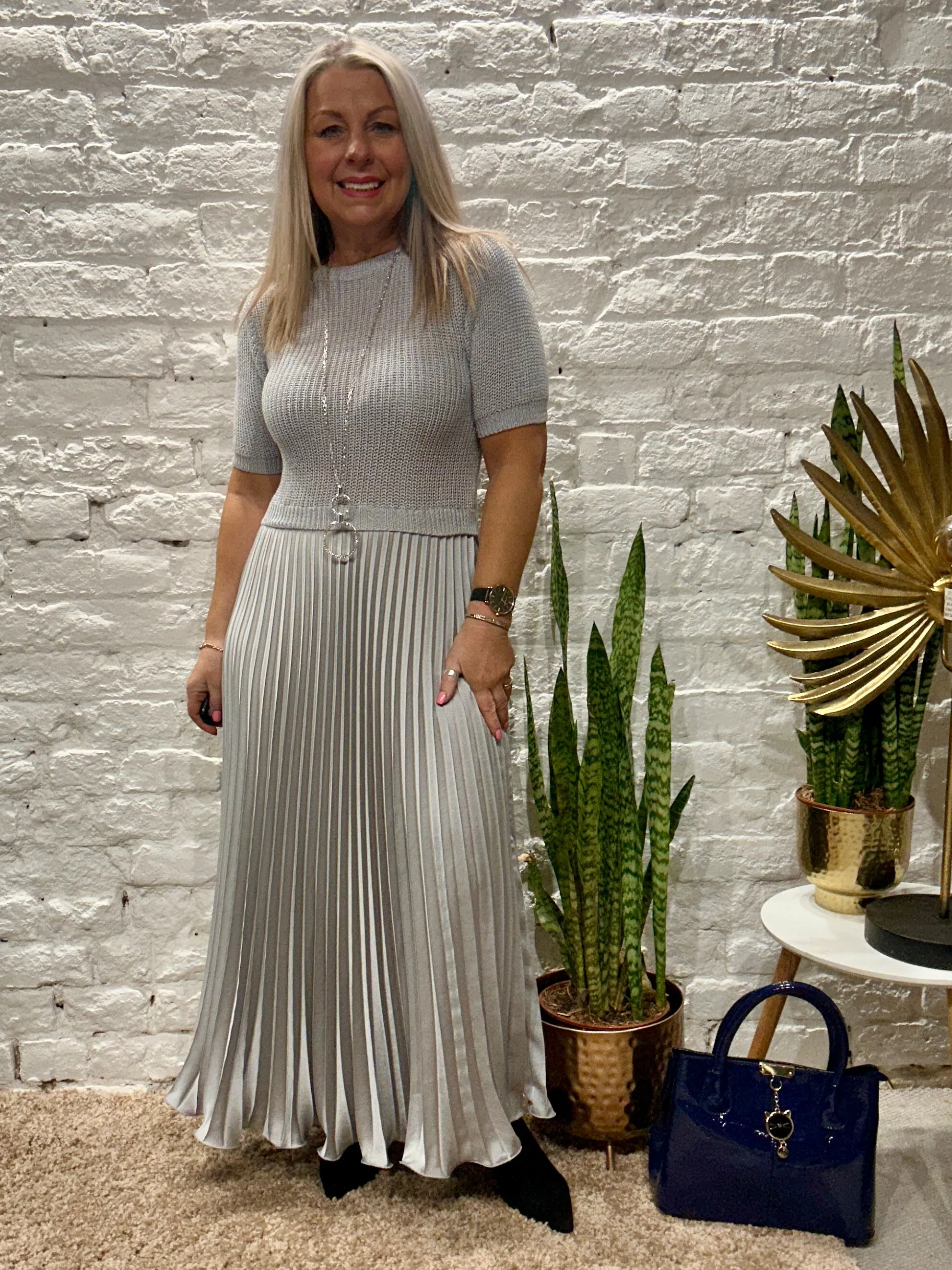 The Athena Short Sleeve Long Pleated Maxi Dress