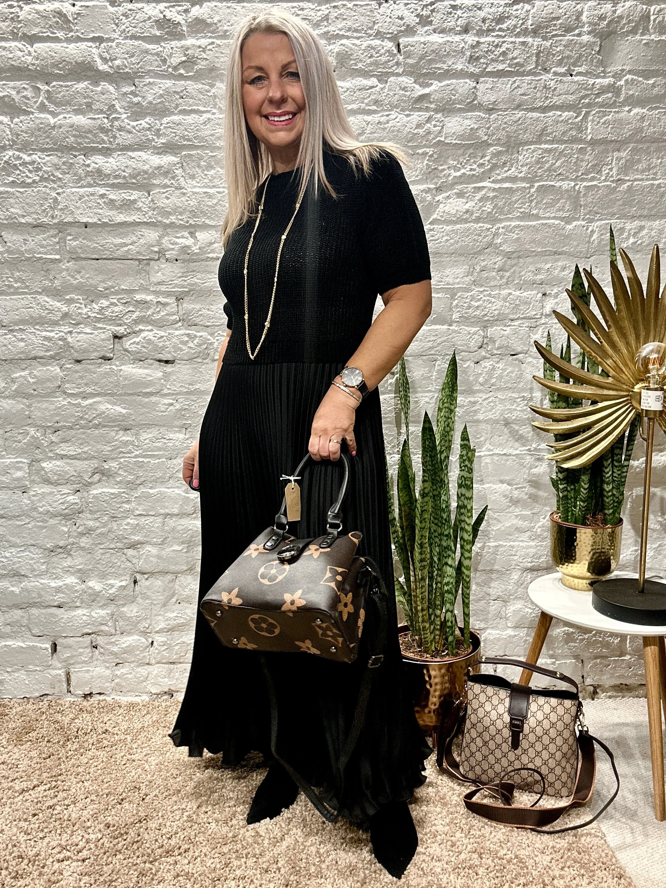 The Athena Short Sleeve Long Pleated Maxi Dress
