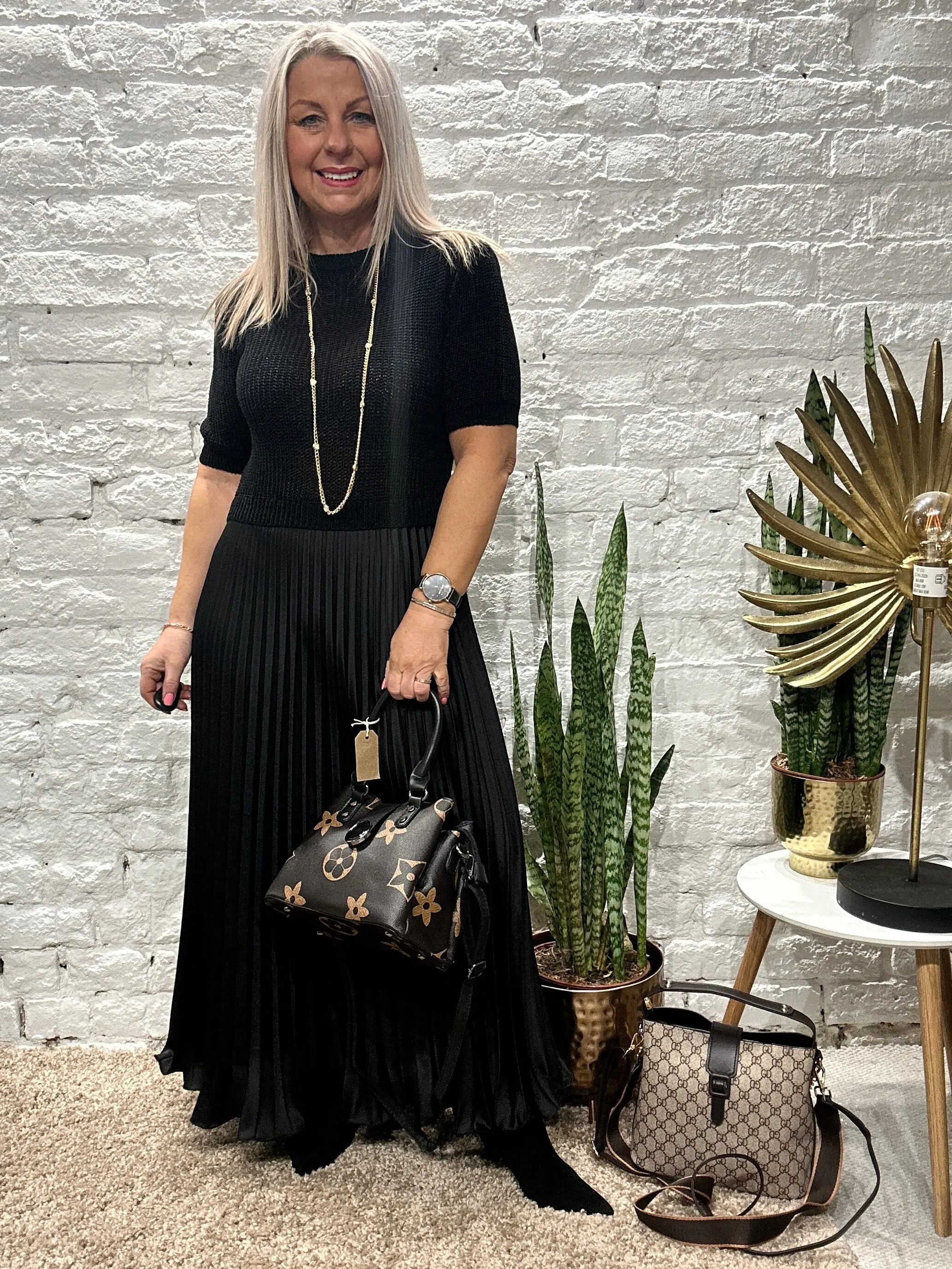 The Athena Short Sleeve Long Pleated Maxi Dress