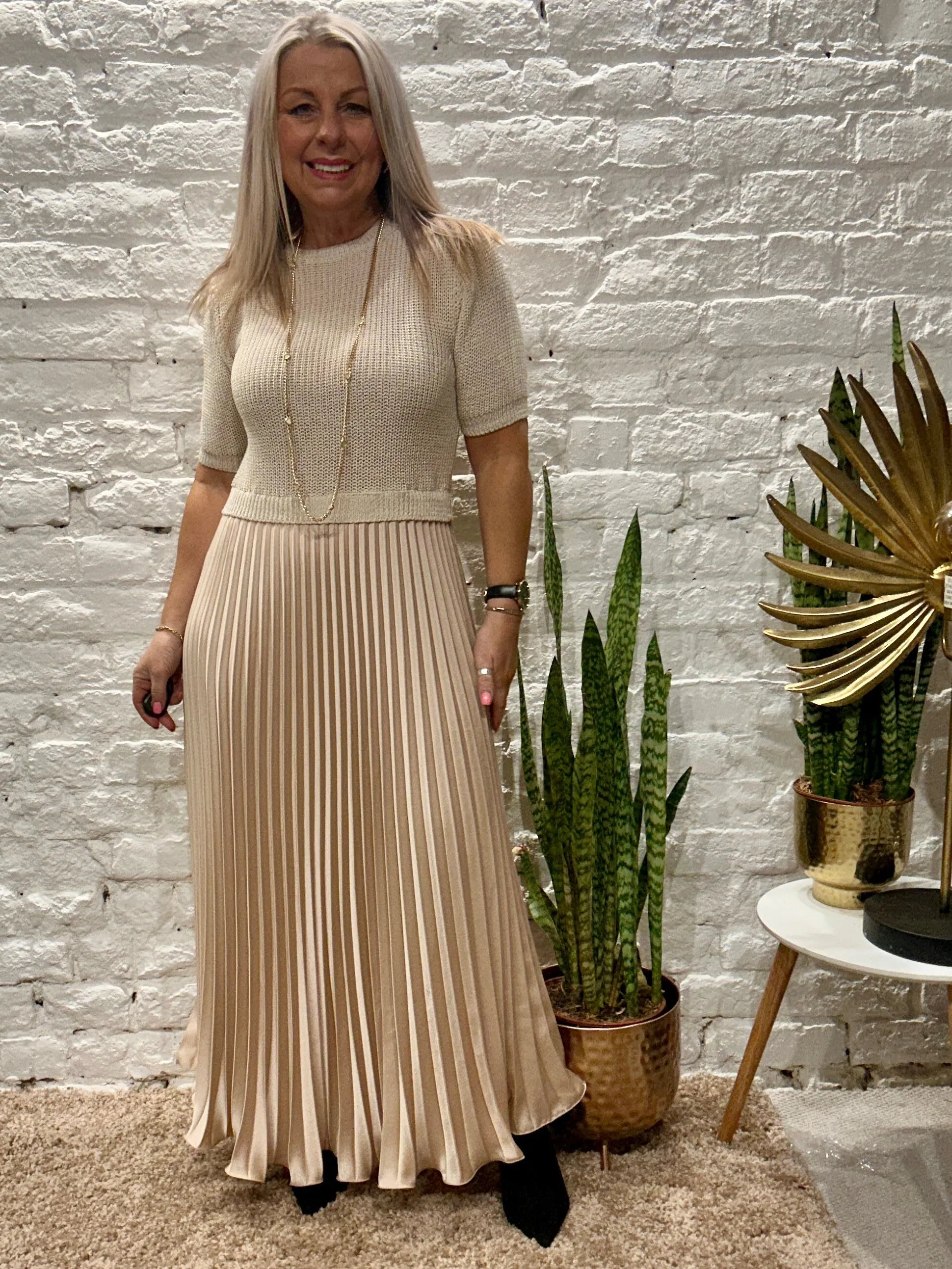The Athena Short Sleeve Long Pleated Maxi Dress