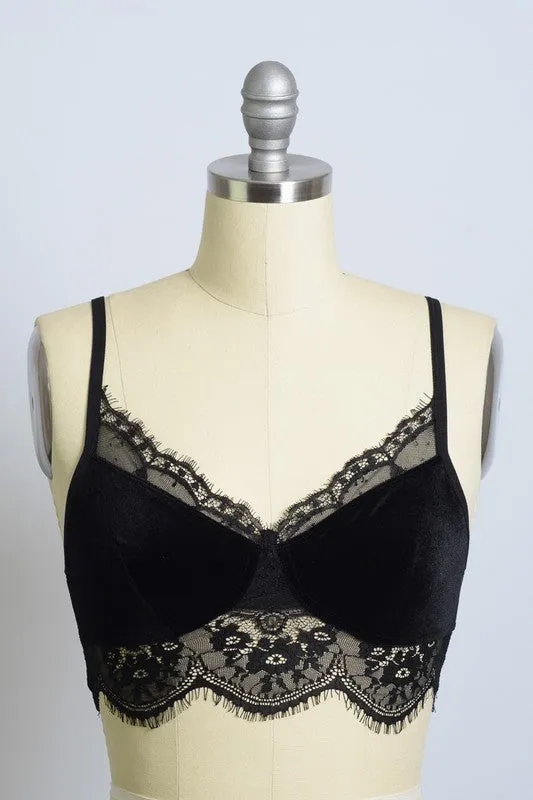 Velvet and Lace Cropped Half Cami