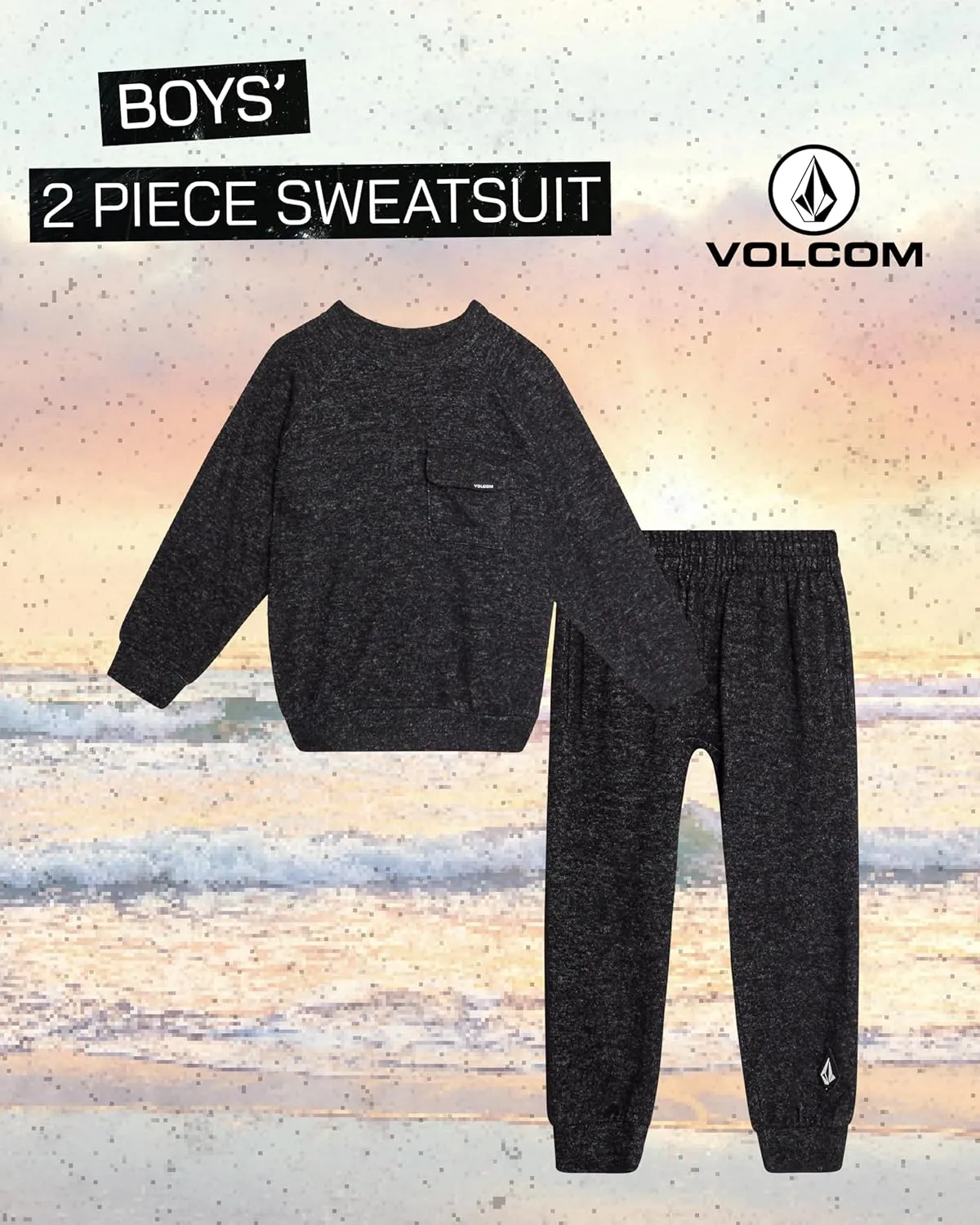 Volcom Boys' Sweatsuit Set - 2 Piece Soft Fleece Crewneck Pullover Sweatshirt and Jogger Pants - Cozy Outfits for Boys 12M-7