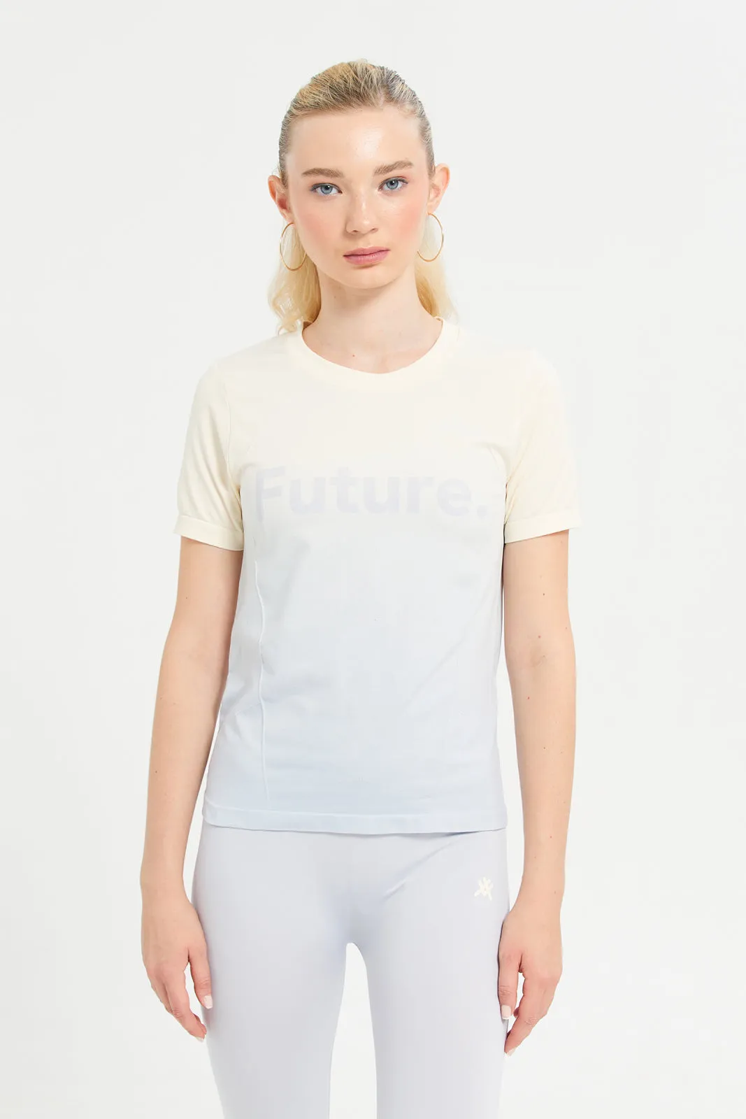 Women white Performance Short Sleeve T-Shirt With Ombre Effect