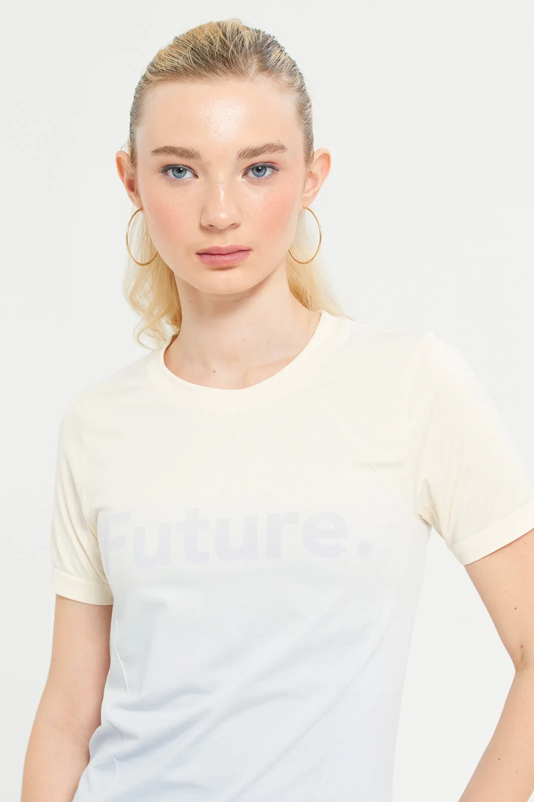 Women white Performance Short Sleeve T-Shirt With Ombre Effect
