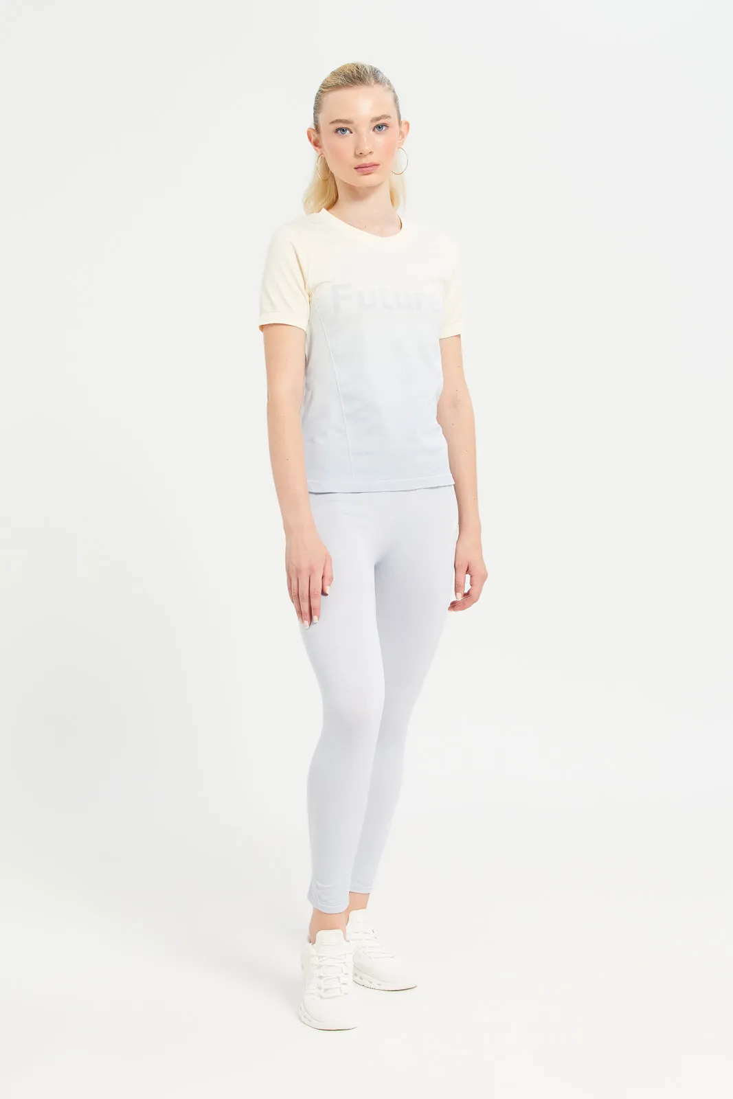 Women white Performance Short Sleeve T-Shirt With Ombre Effect