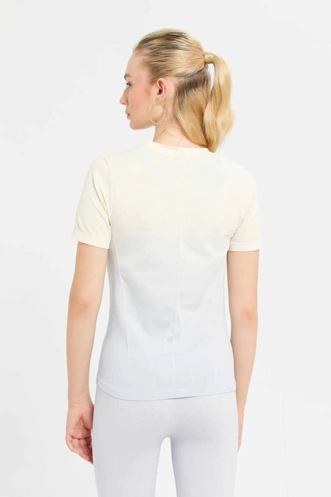 Women white Performance Short Sleeve T-Shirt With Ombre Effect