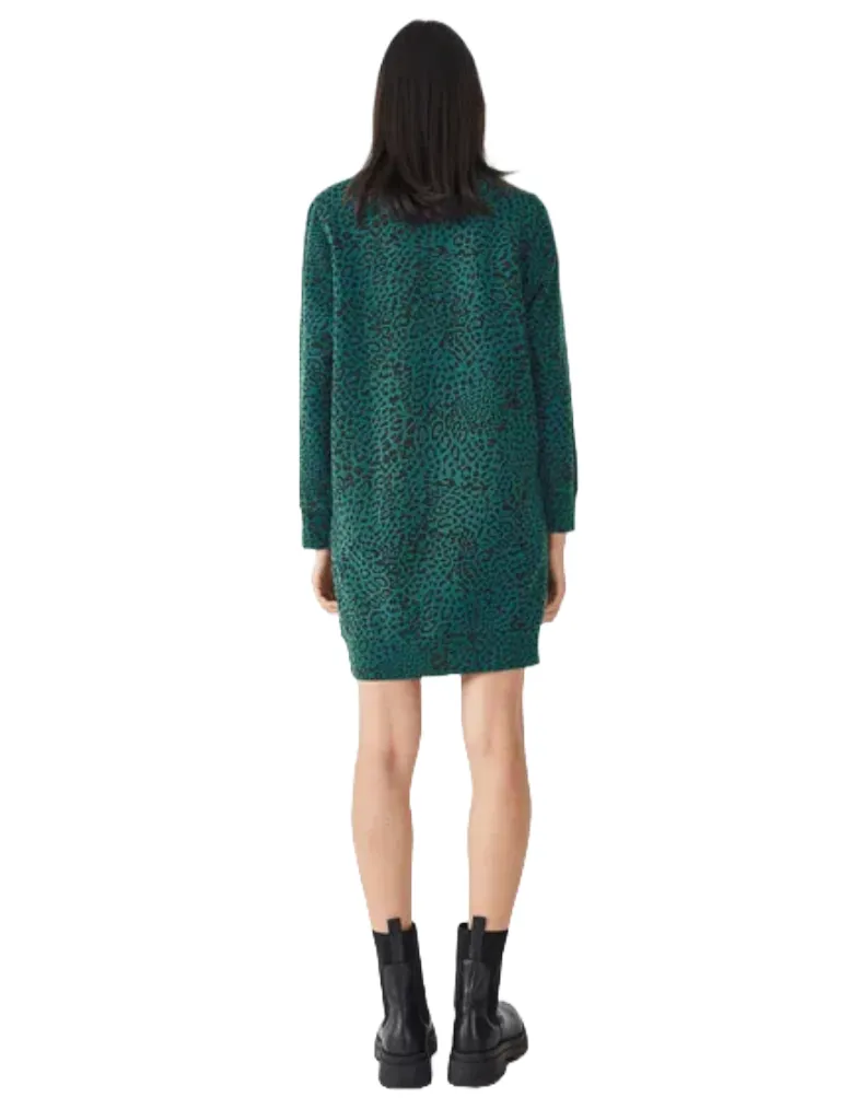 Women's Iiona Leopard Print Sweatshirt Dress in Teal Green